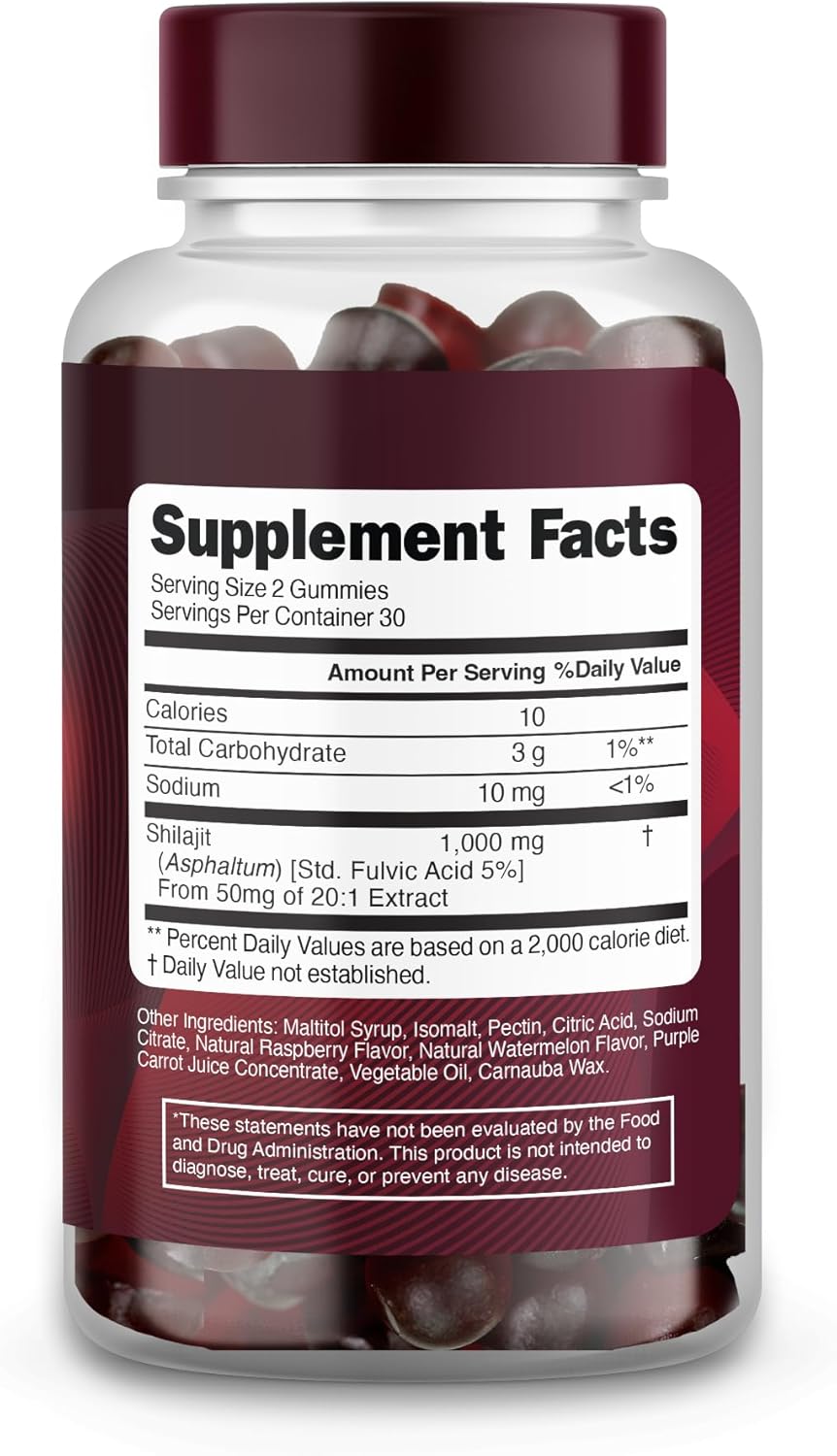 Organic Sugar-Free Himalayan Shilajit Gummies for Energy & Immune Support - 1000mg Pure Extract - Non-GMO Vegan Formula for Men & Women