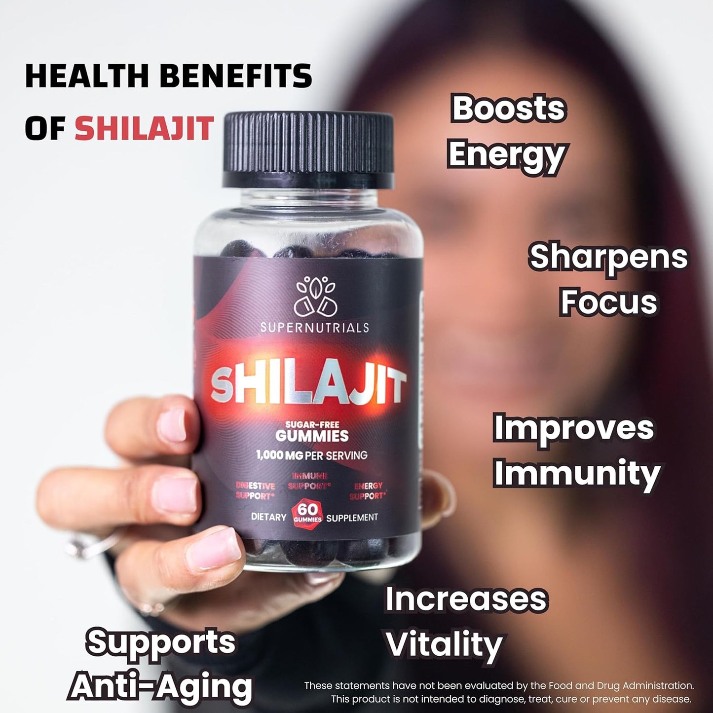 Organic Sugar-Free Himalayan Shilajit Gummies for Energy & Immune Support - 1000mg Pure Extract - Non-GMO Vegan Formula for Men & Women