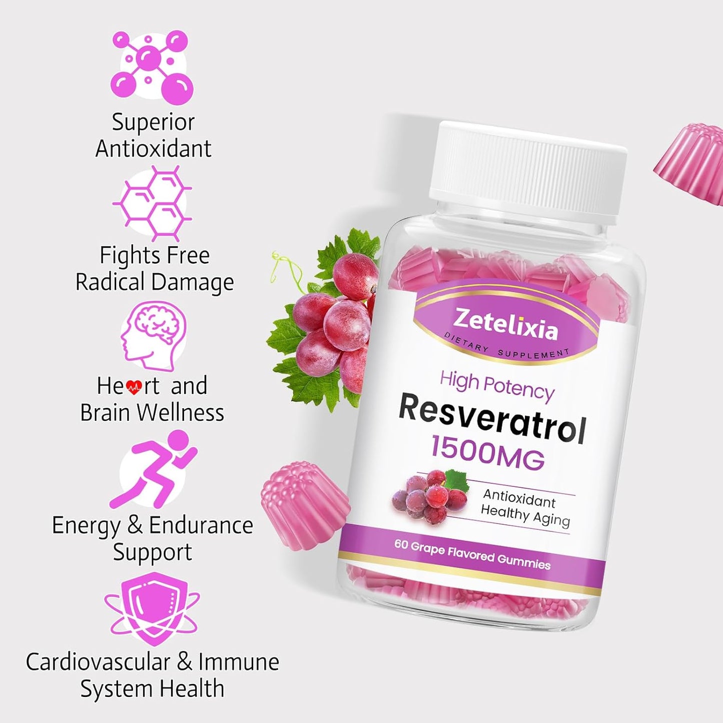 Organic Sugar-Free Resveratrol Gummies - Premium Antioxidant Supplement for Skin, Brain, Healthy Aging - 120 Count - BoostGo Australia