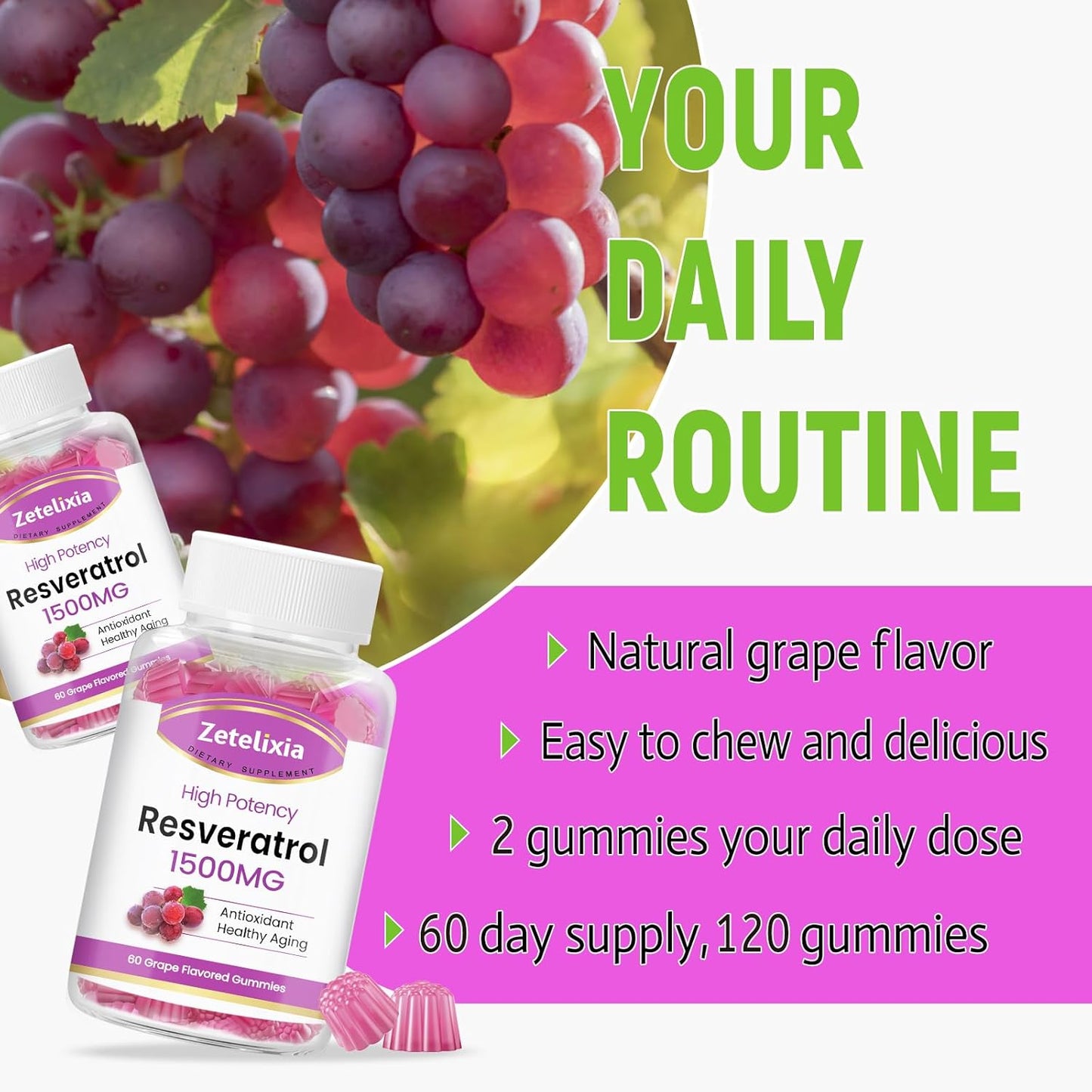 Organic Sugar-Free Resveratrol Gummies - Premium Antioxidant Supplement for Skin, Brain, Healthy Aging - 120 Count - BoostGo Australia