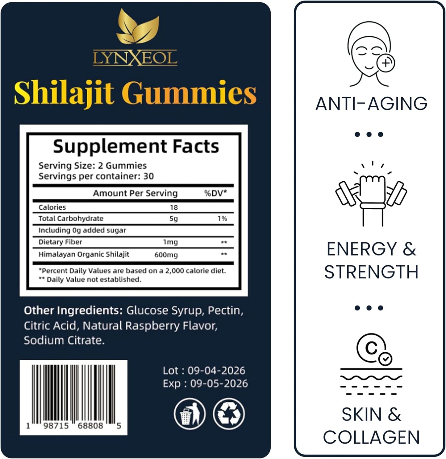 Organic Sugar-Free Shilajit Gold Gummies with Gokshura & Ashwagandha - 85+ Trace Minerals, Fulvic Acid - Non-GMO Supplement for Men & Women - 60 Gummies