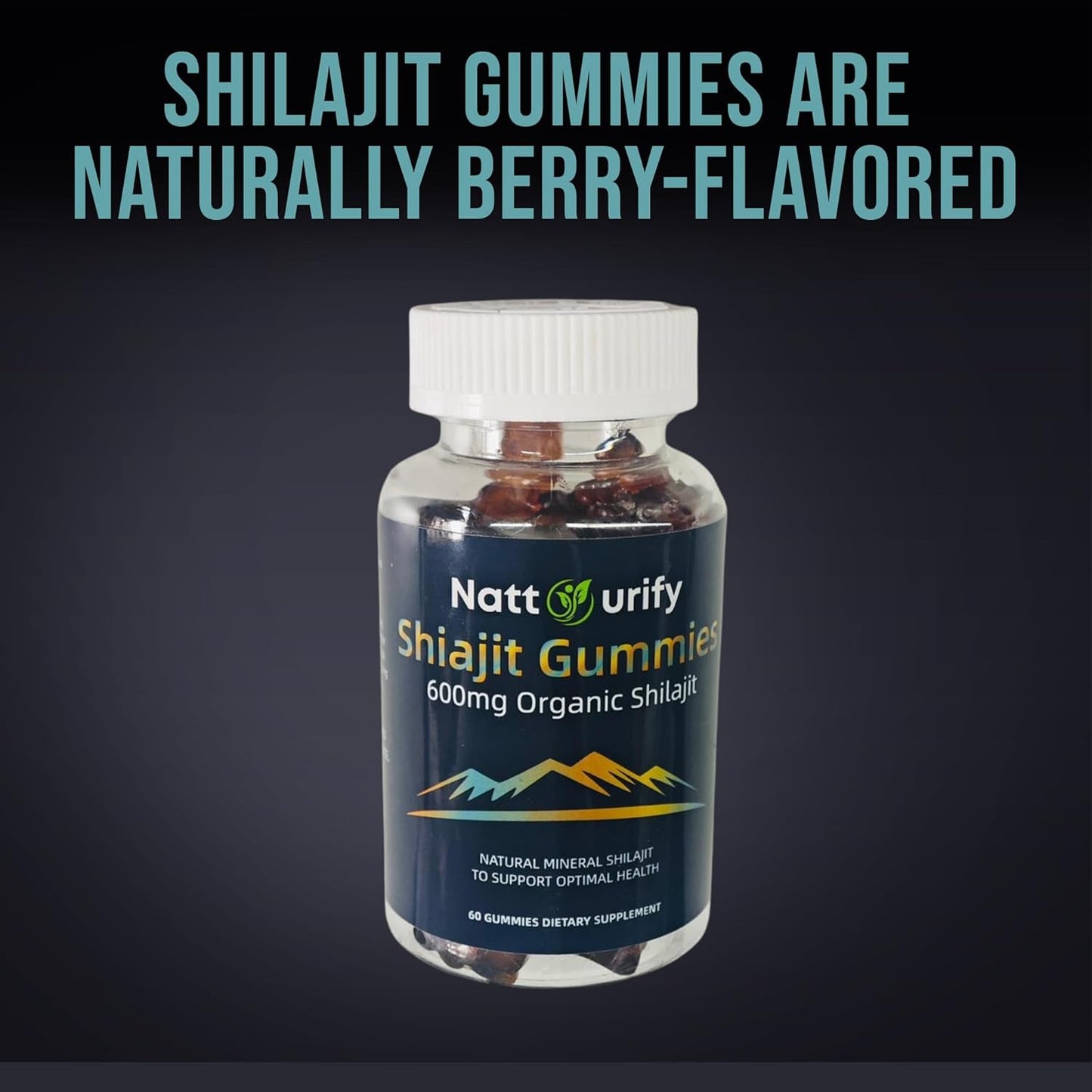 Organic Sugar-Free Shilajit Gummies 600mg - Daily Supplement for Adults - 100% Pure - One-Month Supply (60 Gummies)