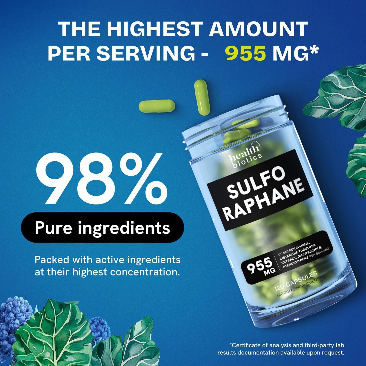 Organic Sulforaphane Supplement with Broccoli Sprouts, Seeds, and Florets - 240 Glucosinolate Pills for Kids and Adults - 2 Pack