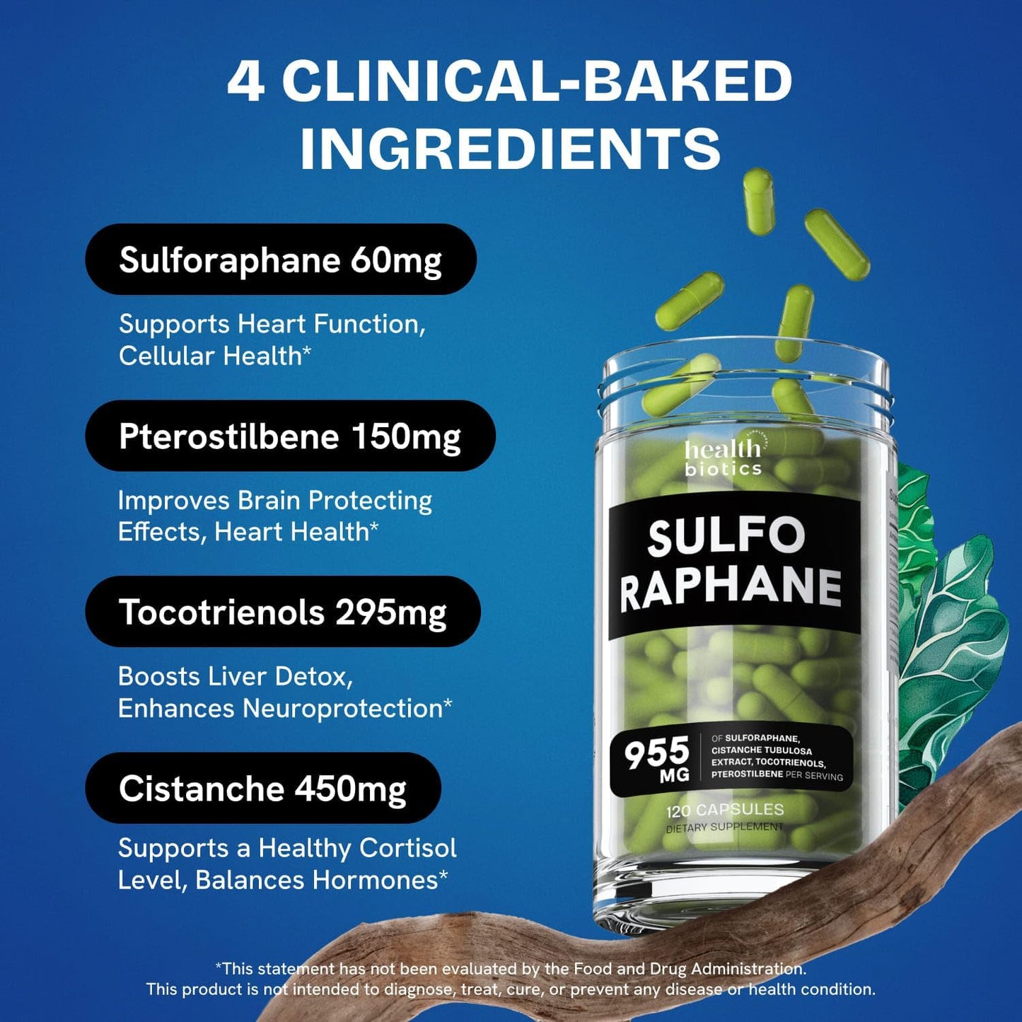 Organic Sulforaphane Supplement with Broccoli Sprouts, Seeds, and Florets - 240 Glucosinolate Pills for Kids and Adults - 2 Pack