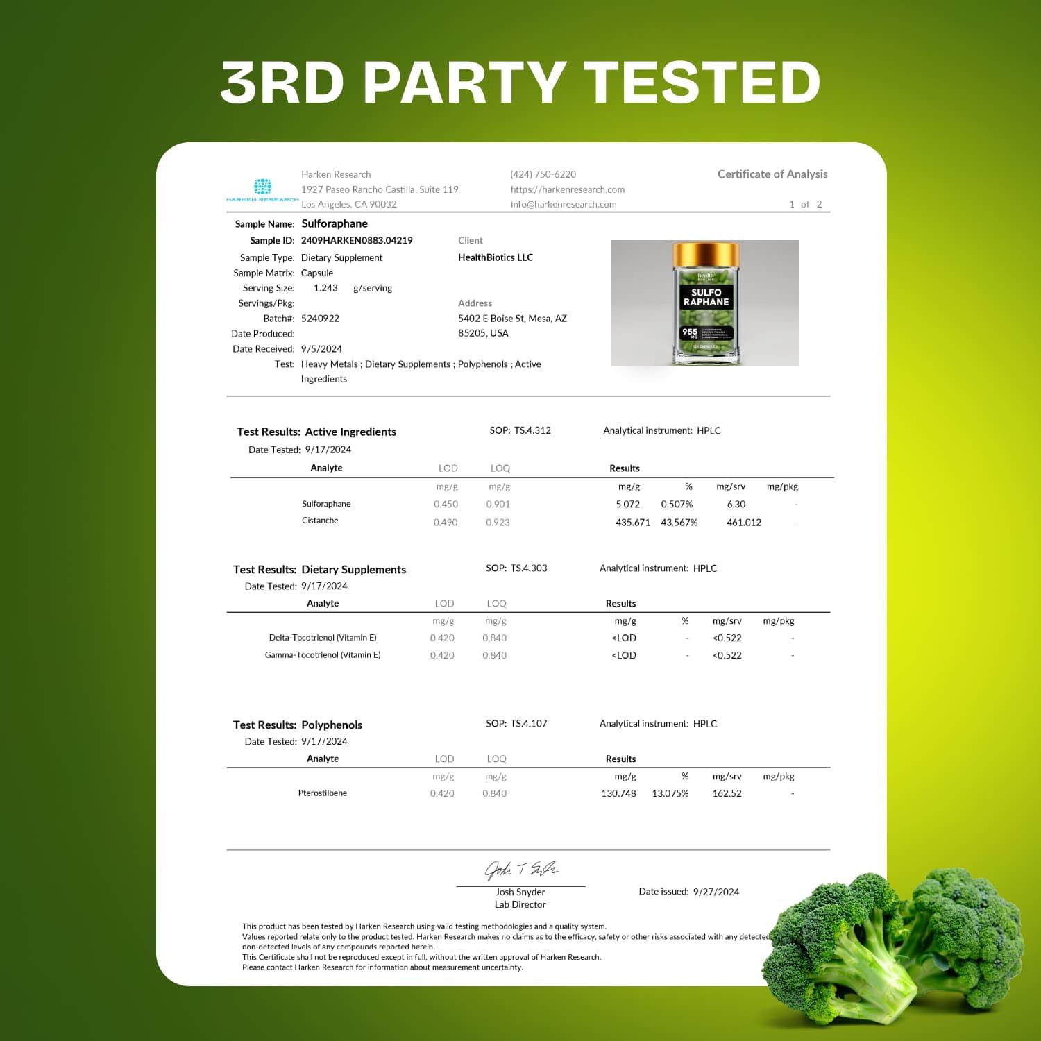 Organic Sulforaphane Supplement with Broccoli Sprouts, Seeds, and Florets - 240 Glucosinolate Pills for Kids and Adults - 2 Pack