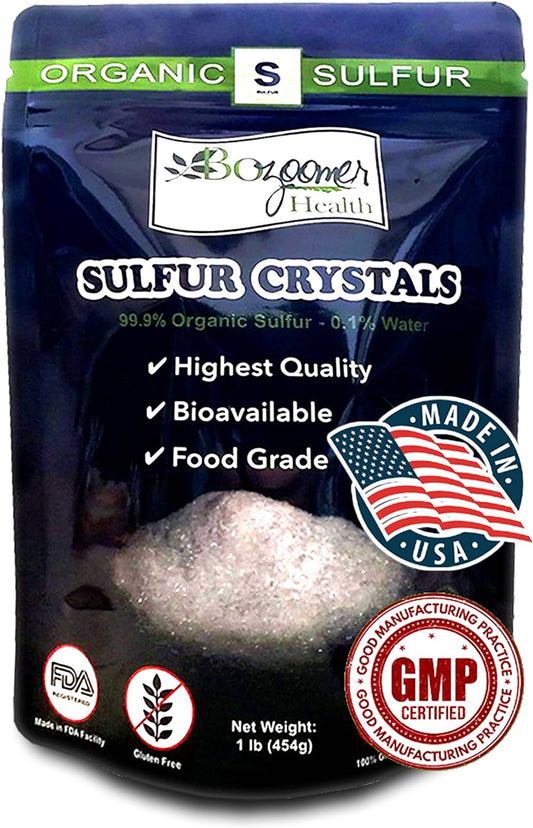 Organic Sulfur Crystals 99% Pure MSM Made in USA 1 LB Food Grade Pack 90 Day Supply Joint Support Formula
