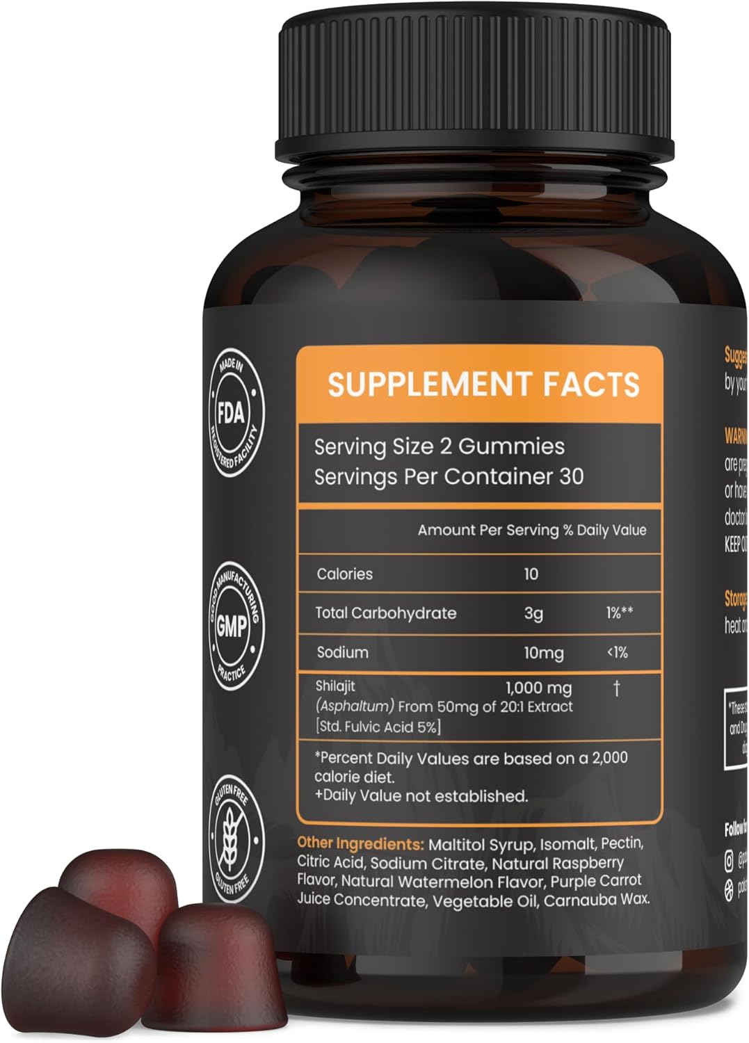 Organic Sundried Himalayan Shilajit Gummies with 85+ Trace Minerals for Energy and Immunity - Sugar-Free 60 Count