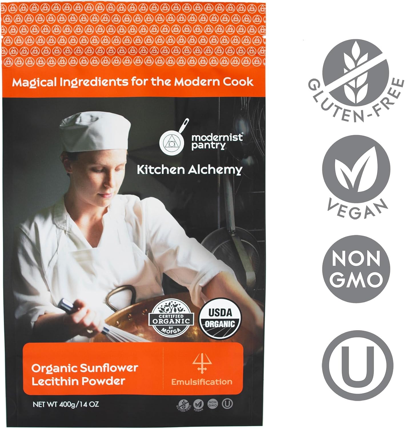 Organic Sunflower Lecithin Powder - Gluten-Free Vegan Certified - 400g/14oz