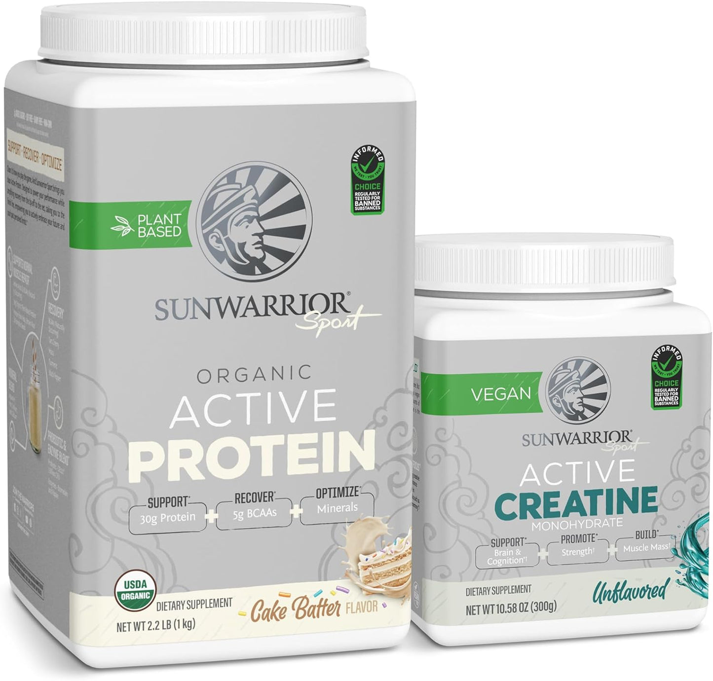 Organic Sunwarrior Vegan Protein Powder Combo: Cake Batter & Unflavored Creatine Monohydrate - 80 Servings