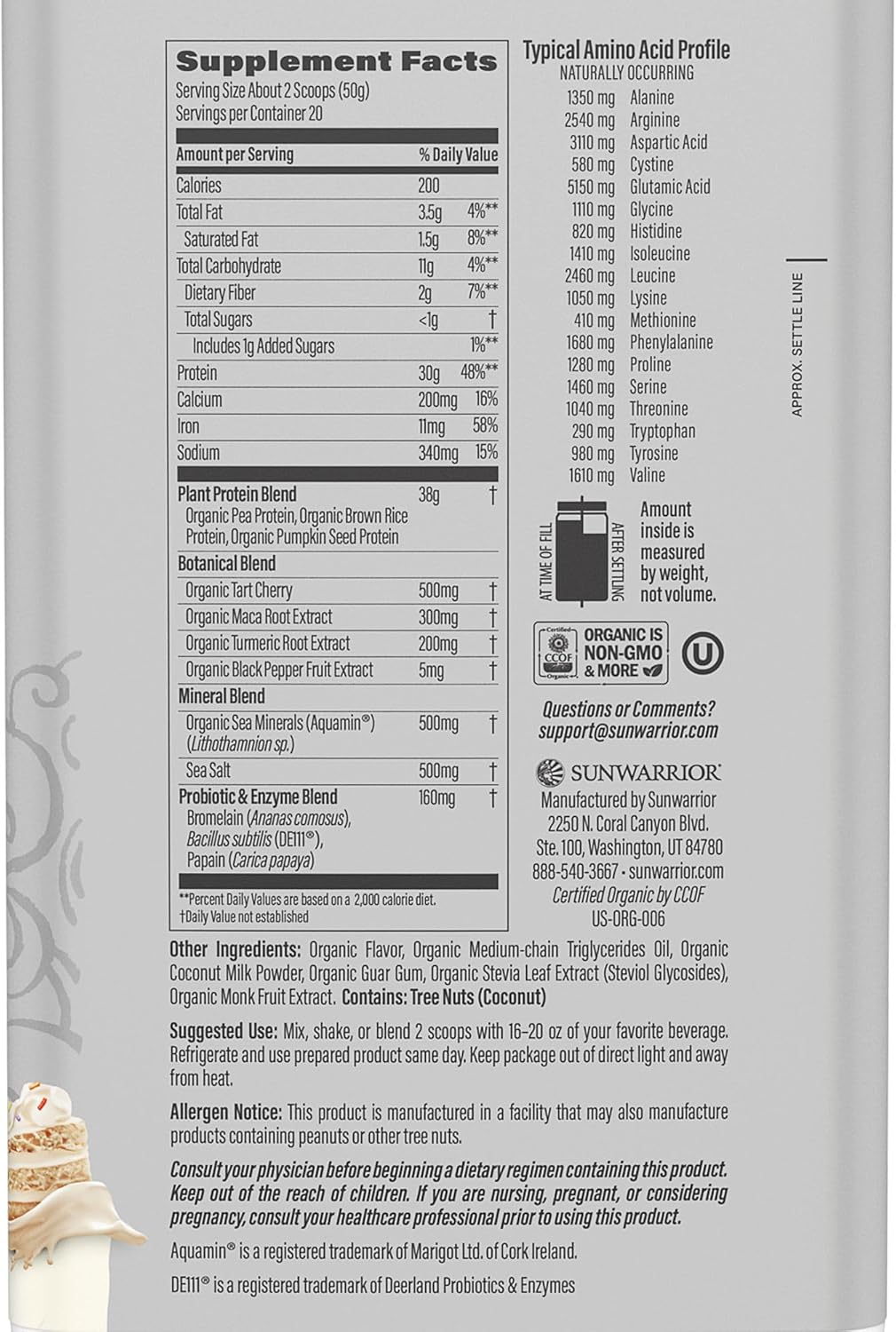Organic Sunwarrior Vegan Protein Powder Combo: Cake Batter & Unflavored Creatine Monohydrate - 80 Servings