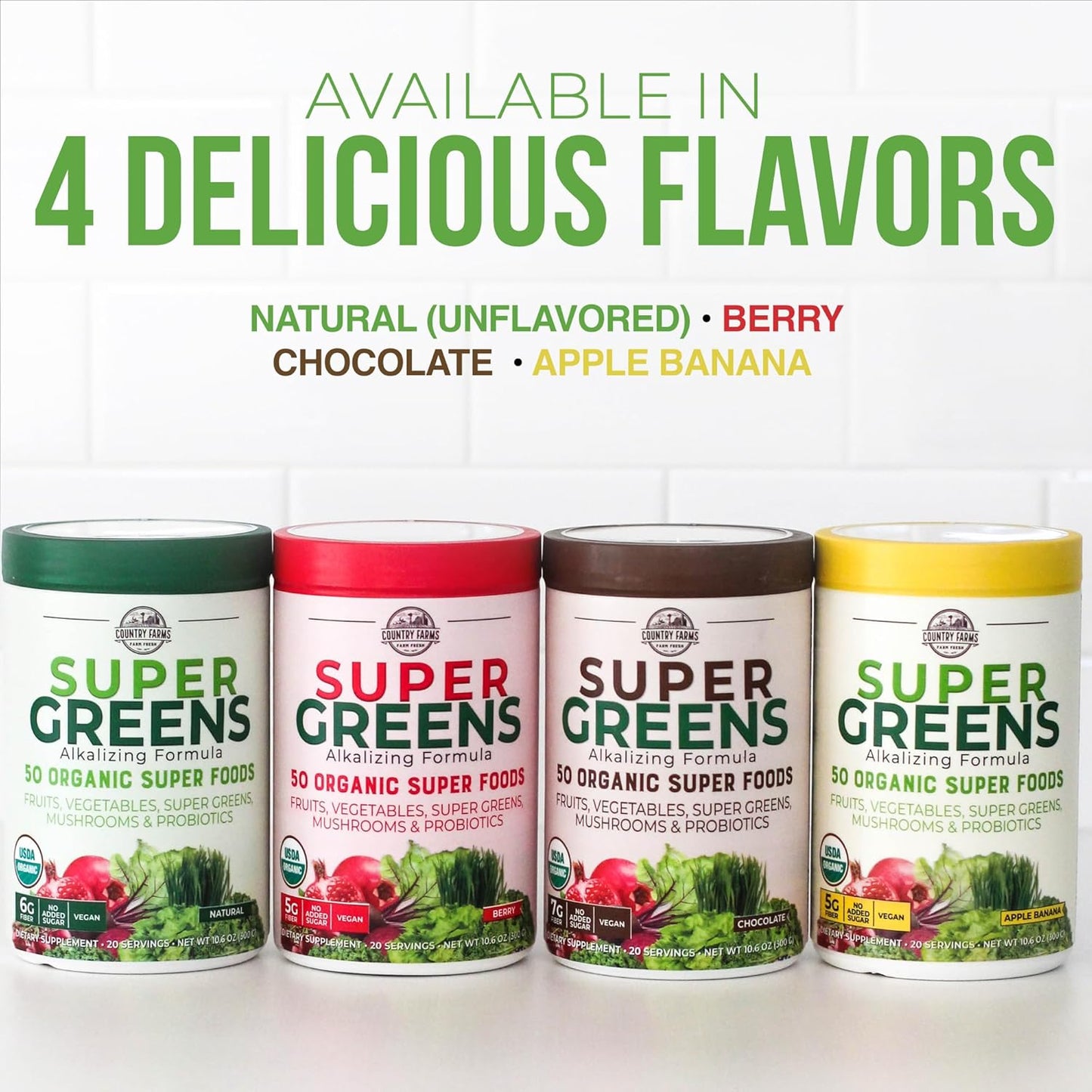 Organic Super Greens Chocolate Drink Mix with 50 Superfoods, Mushrooms, and Probiotics for Energy - 40 Servings, 10.6 Oz (2 Pack)