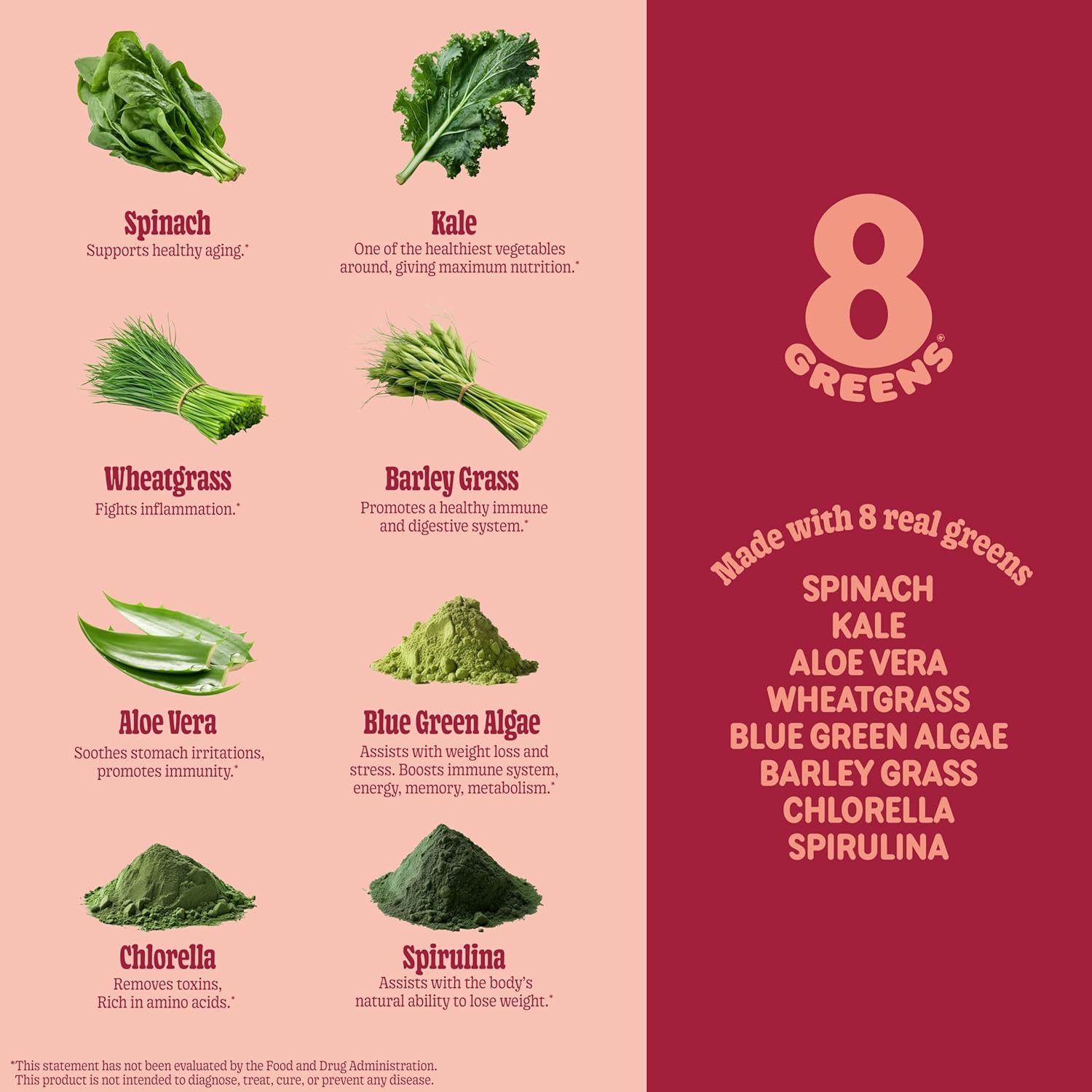 Organic Super Greens Gummy Supplement - 8Greens Superfood Gummies for Metabolism, Immunity & Focus with Digestive Enzymes - Peach Flavor, 50 Count