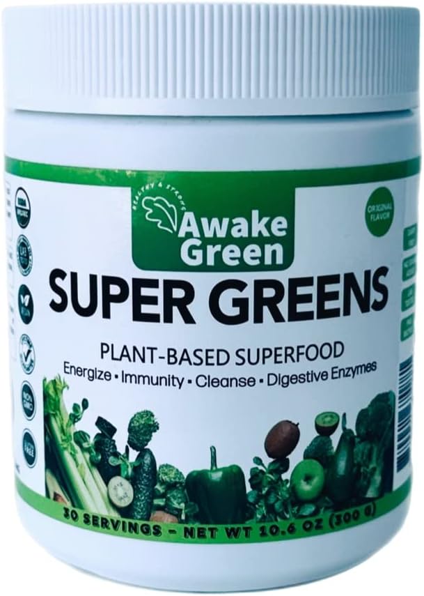 Organic Super Greens Powder for Digestive & Bloating Relief - USDA Certified Vegan Supplement - Spirulina, Wheat Grass, Barley - Probiotics & Enzymes for Gut Health - 20+ Whole Foods