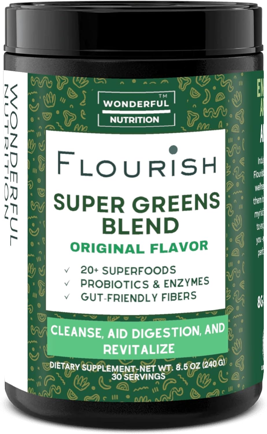 Organic Super Greens Powder Mix with Chlorella, Spirulina, Beetroot, Enzymes & Probiotics - Original Flavor (30 Servings)