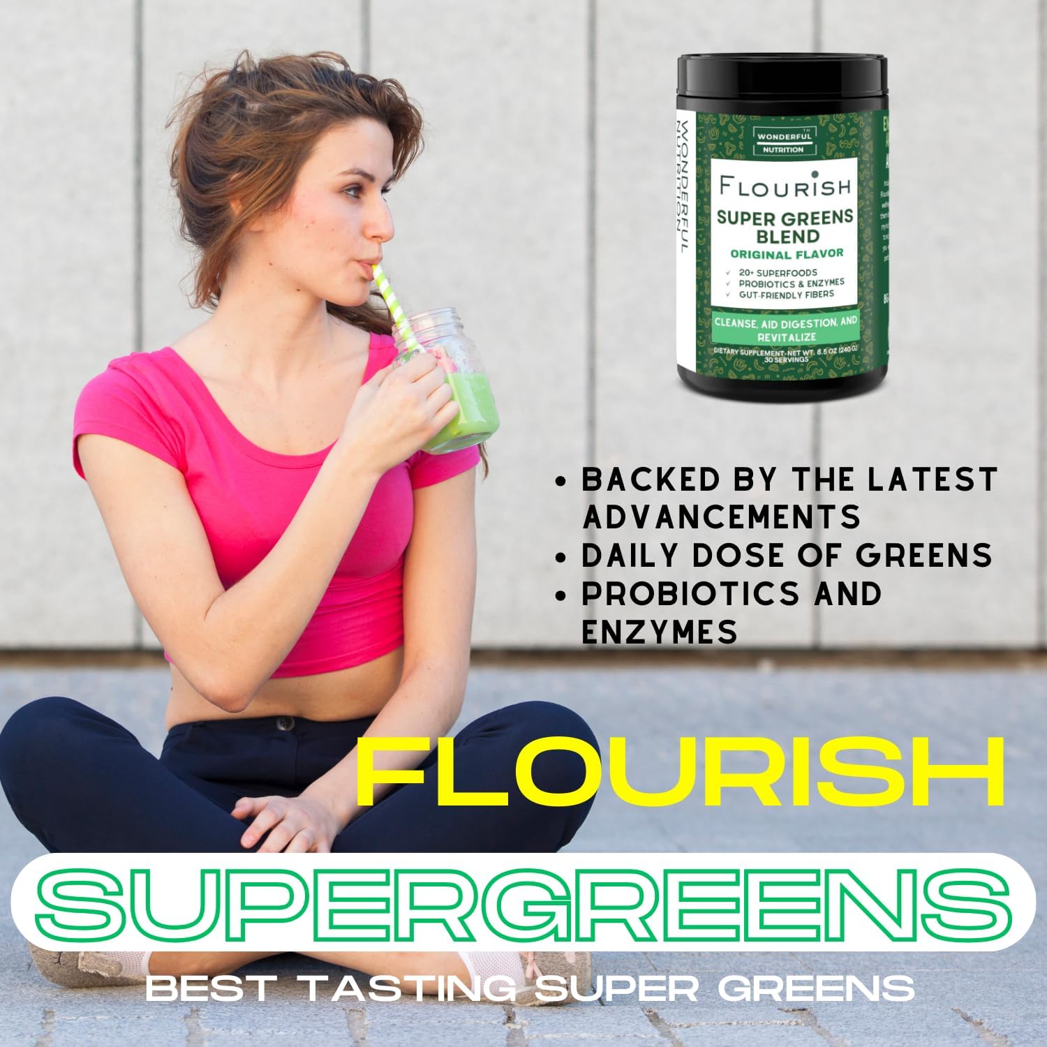 Organic Super Greens Powder Mix with Chlorella, Spirulina, Beetroot, Enzymes & Probiotics - Original Flavor (30 Servings)