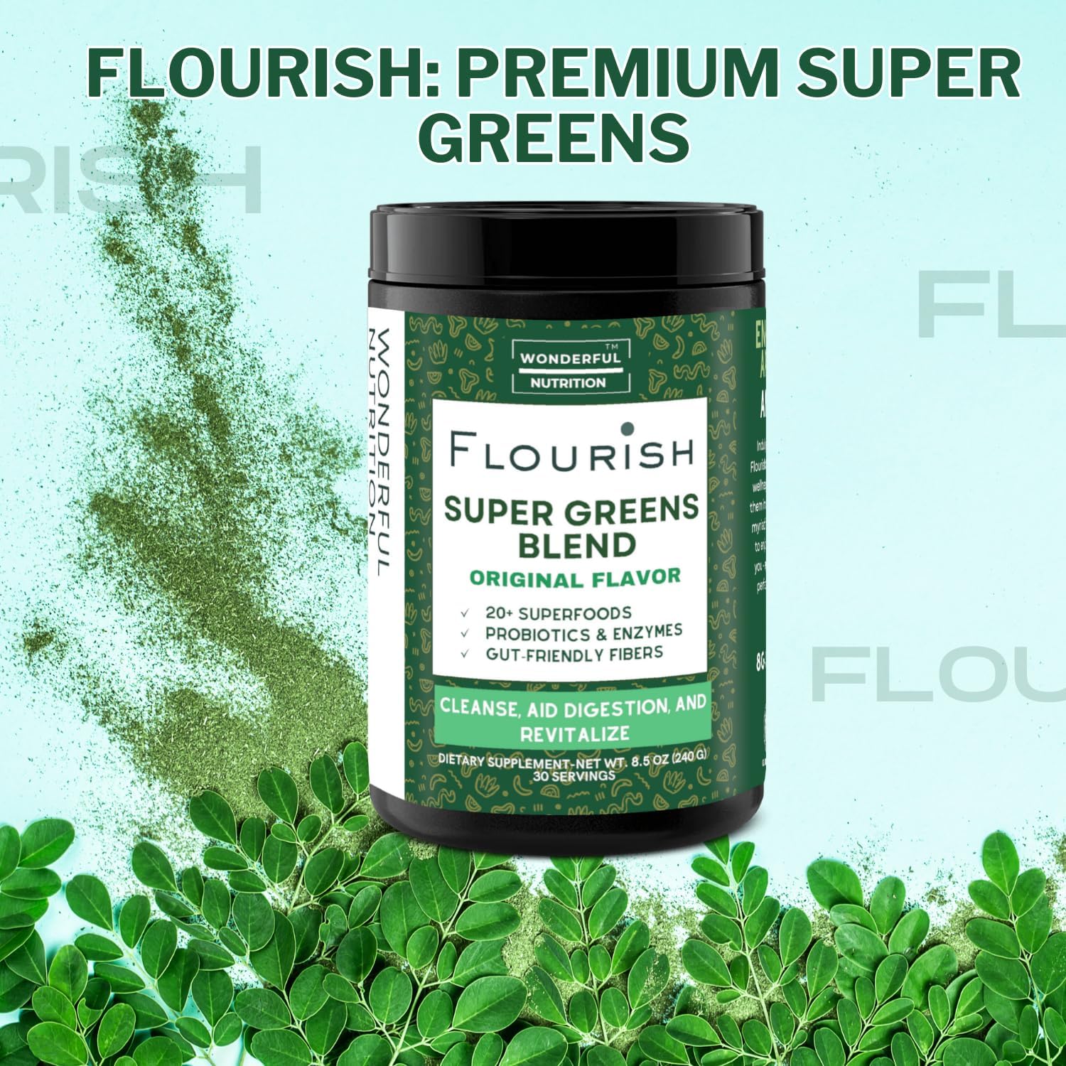 Organic Super Greens Powder Mix with Chlorella, Spirulina, Beetroot, Enzymes & Probiotics - Original Flavor (30 Servings)