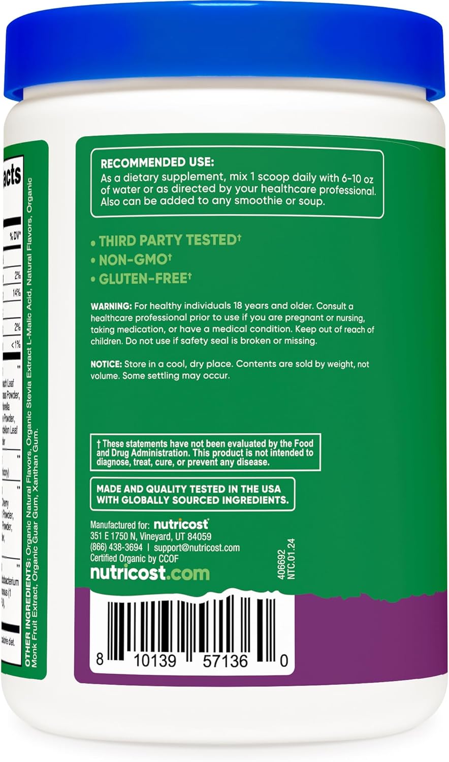 Organic Super Greens Powder Mixed Berry Flavor - Nutricost Superfood Supplement (30 Servings) - BoostGo Australia