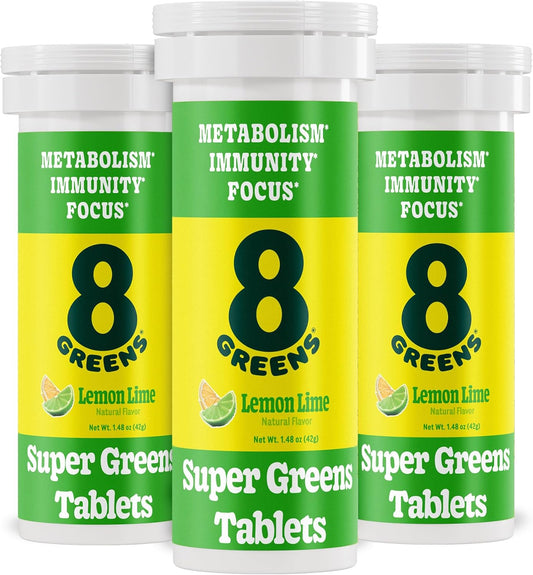 Organic Super Greens Powder Tablets for Metabolism, Immunity, and Focus - 30 Servings of Daily Greens Effervescent Tablet with Aloe Vera, Spirulina, Chlorella, Lemon Lime