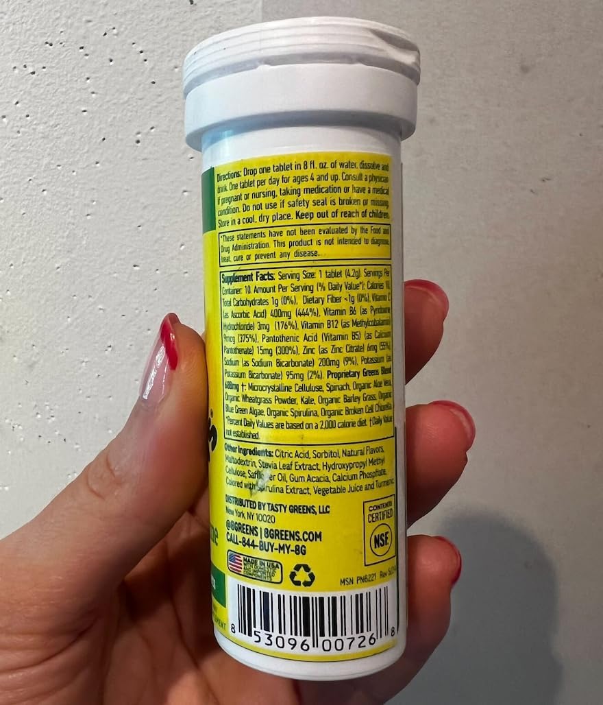 Organic Super Greens Powder Tablets for Metabolism, Immunity, and Focus - 30 Servings of Daily Greens Effervescent Tablet with Aloe Vera, Spirulina, Chlorella, Lemon Lime