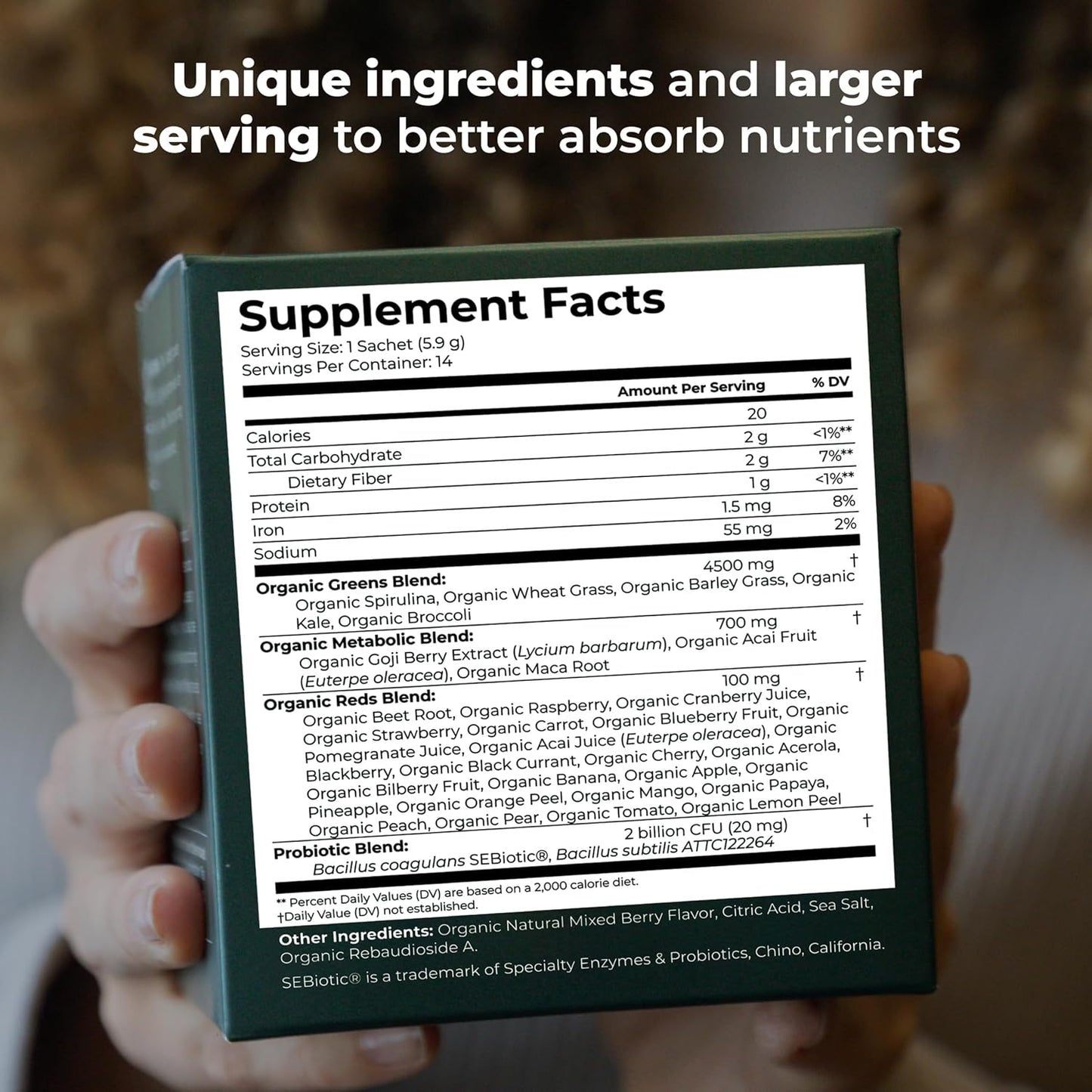 Organic Super Greens Powder Travel Packs - 14 Servings for Memory & Digestion - Vegan & Non-GMO - Rich in Spirulina, Goji, Beetroot, Pomegranate - Best Taste
