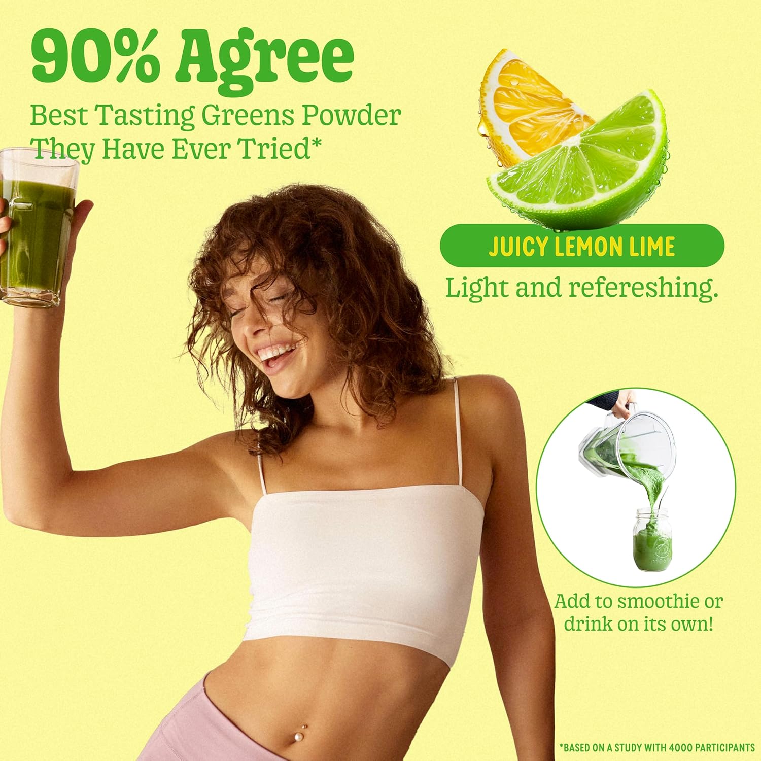 Organic Super Greens Powder with Prebiotics & Probiotics for Gut Health, Metabolism, Debloating - Spirulina, Chlorella, Lemon Lime 7 Servings