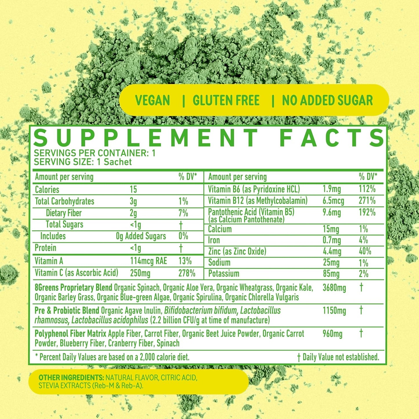 Organic Super Greens Powder with Prebiotics & Probiotics for Gut Health, Metabolism, Debloating - Spirulina, Chlorella, Lemon Lime 7 Servings