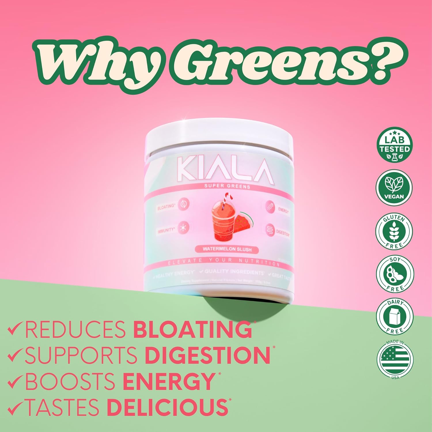Organic Super Greens Powder with Spirulina & Chlorella for Digestion, Gut Health, Immunity & Energy - Watermelon Slush + Tropical Splash - Vegan & Gluten Free - 30 Servings