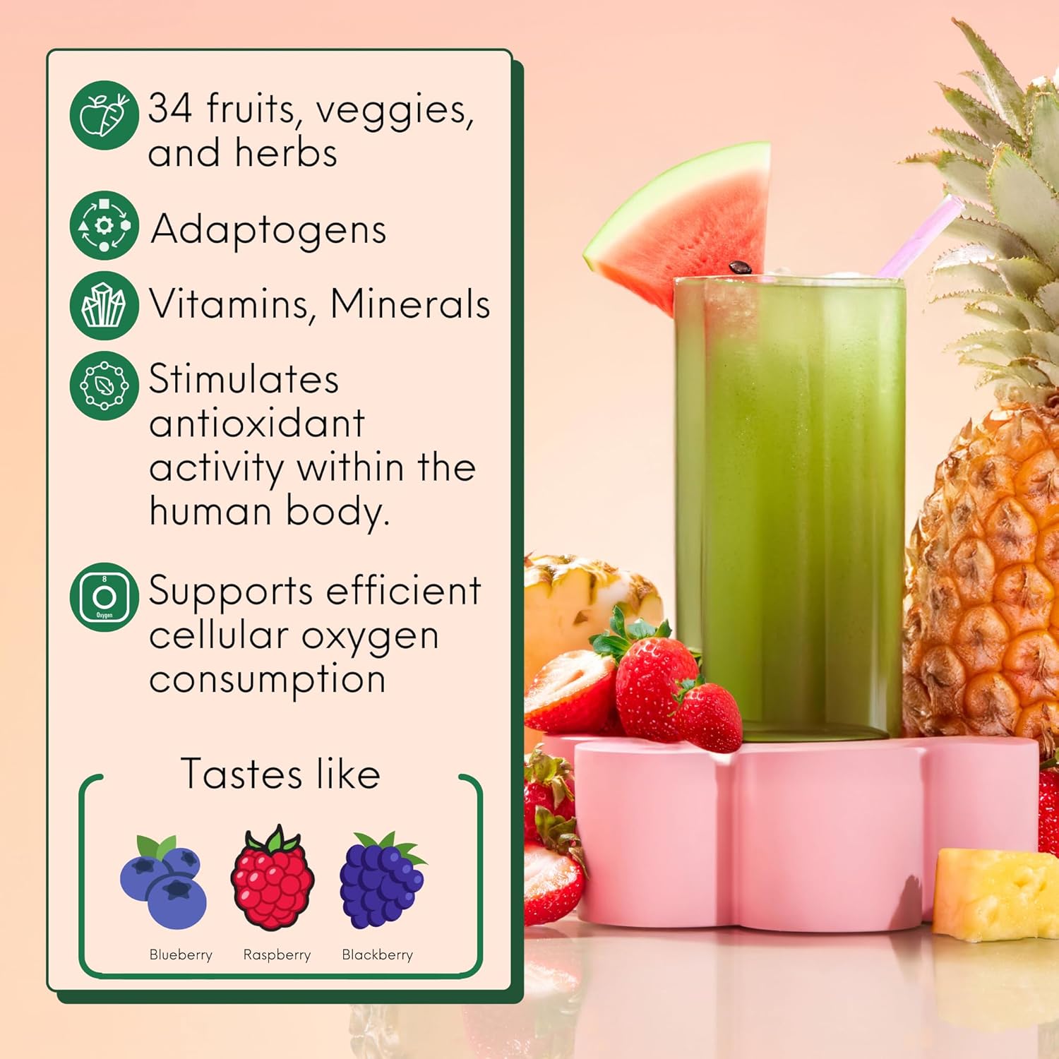 Organic Super Greens Powder with Spirulina & Chlorella for Digestion, Gut Health, Immunity & Energy - Watermelon Slush + Mixed Berry Flavor, 30 Servings - Gluten Free & Vegan - Kiala Nutrition