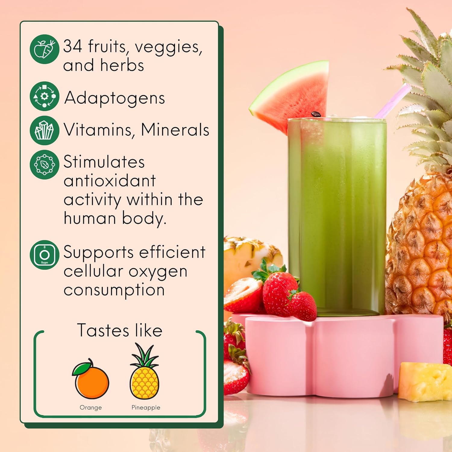 Organic Super Greens Powder with Spirulina & Chlorella for Digestion, Gut Health, Immunity & Energy - Watermelon Slush + Tropical Splash - Vegan & Gluten Free - 30 Servings