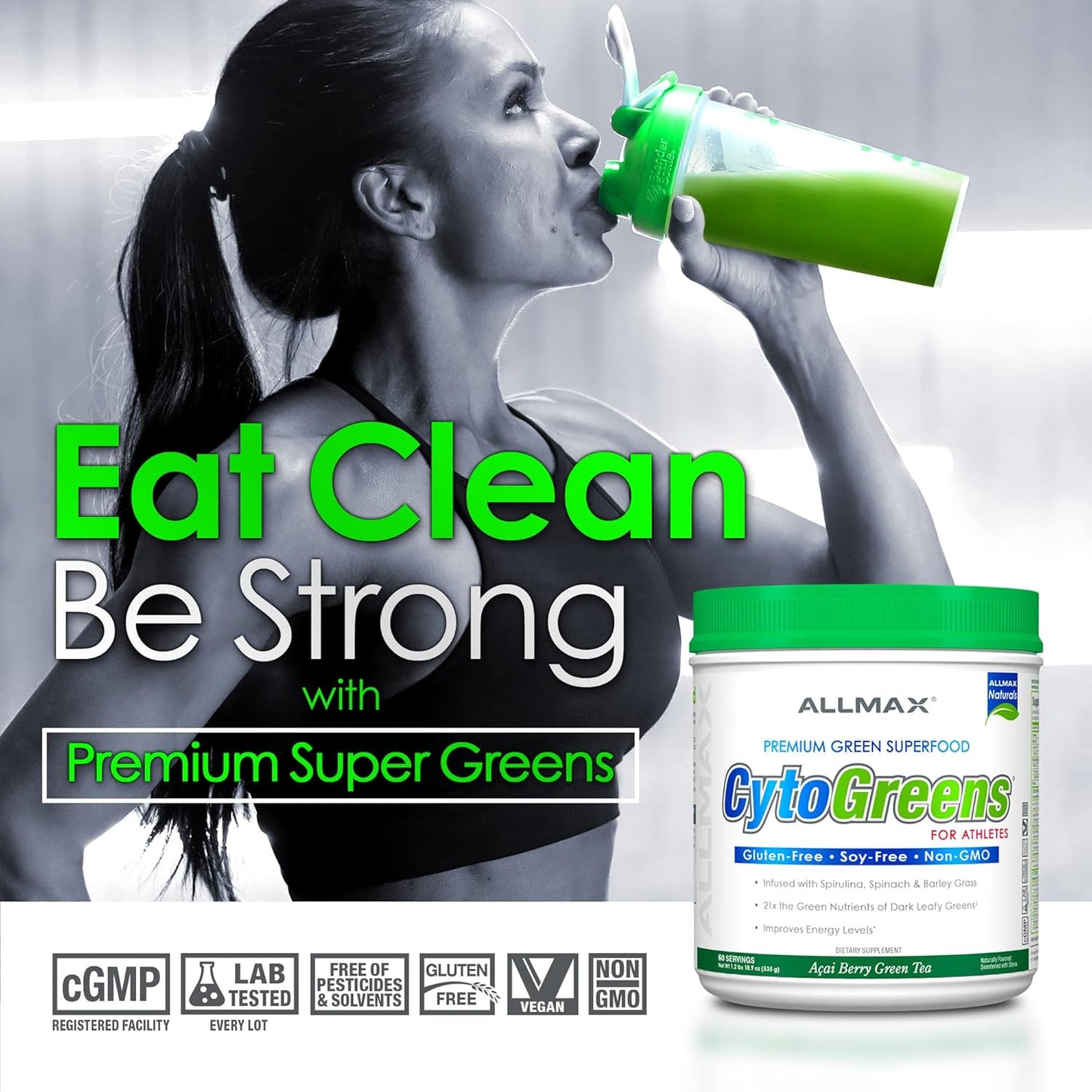 Organic Super Greens Powder with Spirulina, Spinach & Barley Grass - 125g Vegan Supplement for Immune Health and Digestion by ALLMAX Nutrition