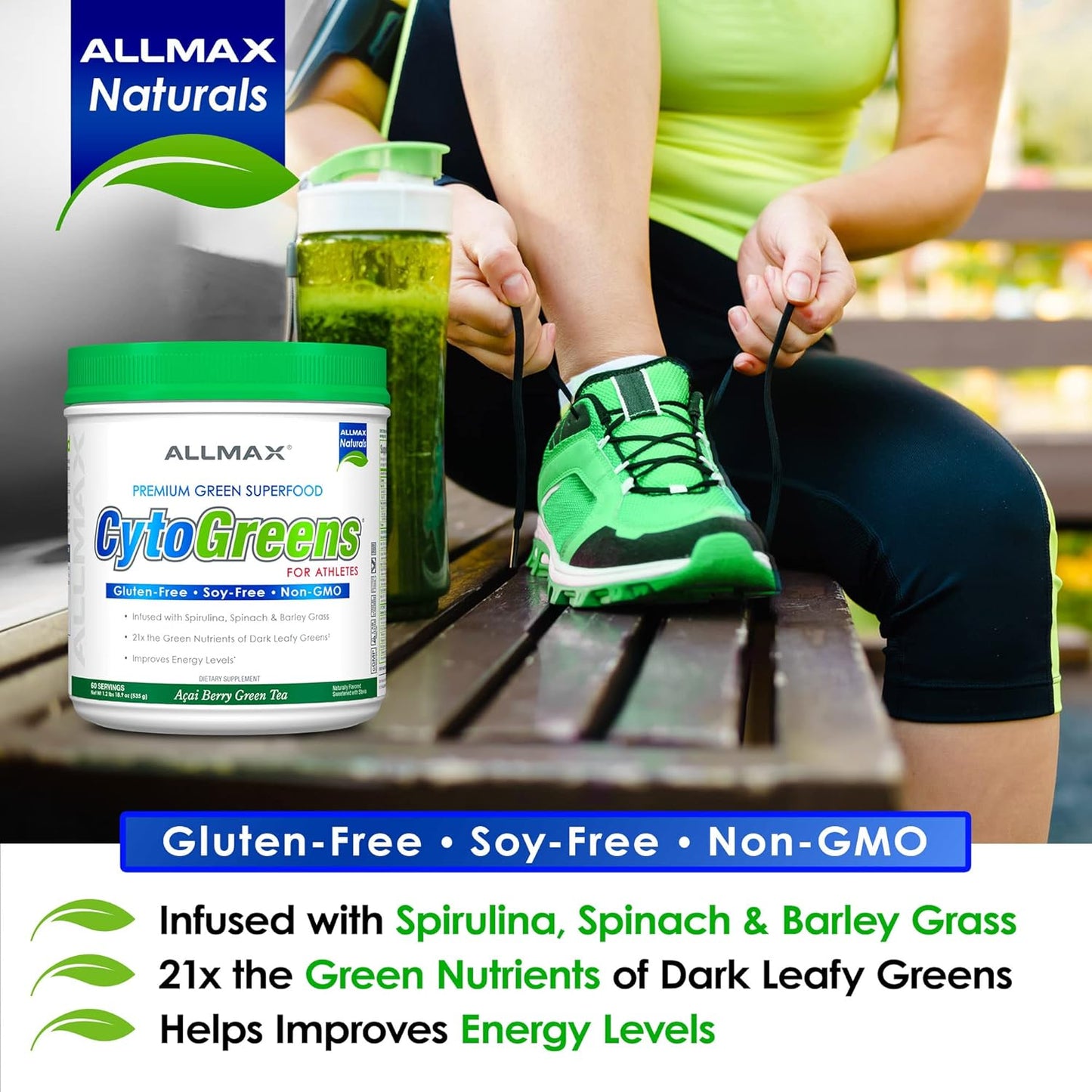 Organic Super Greens Powder with Spirulina, Spinach & Barley Grass - 125g Vegan Supplement for Immune Health and Digestion by ALLMAX Nutrition
