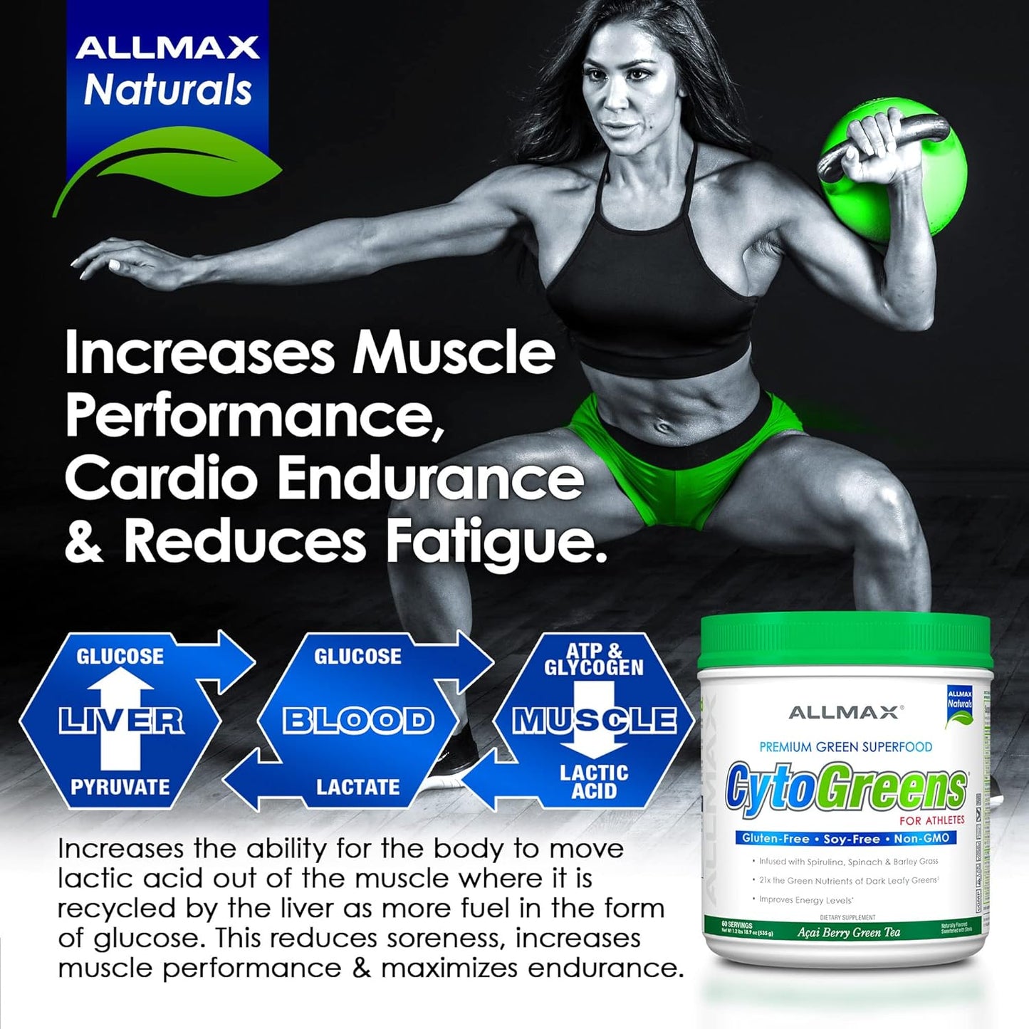 Organic Super Greens Powder with Spirulina, Spinach & Barley Grass - 125g Vegan Supplement for Immune Health and Digestion by ALLMAX Nutrition