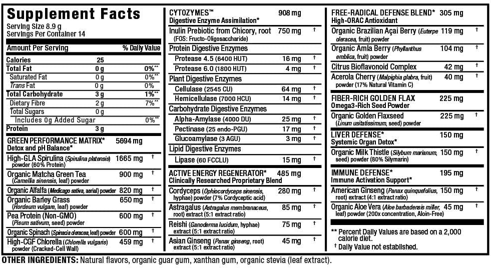 Organic Super Greens Powder with Spirulina, Spinach & Barley Grass - 125g Vegan Supplement for Immune Health and Digestion by ALLMAX Nutrition