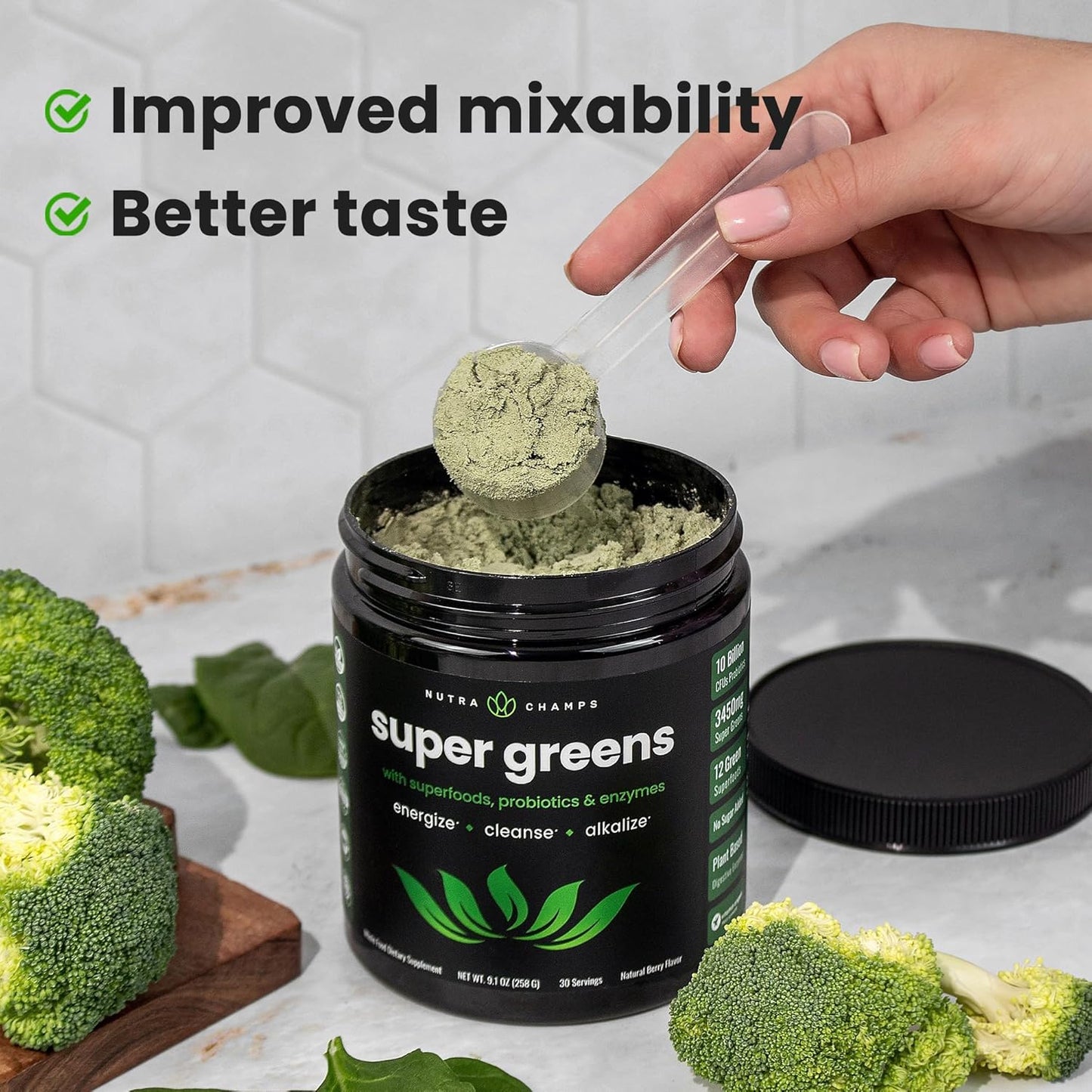 Organic Super Greens Powder with Wheat Grass, Spirulina, and Chlorella | Antioxidant, Digestive Enzyme & Probiotic Blends | Berry Flavored Superfood Supplement (9.0 Oz)