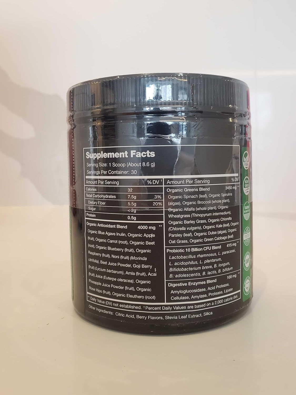 Organic Super Greens Powder with Wheat Grass, Spirulina, and Chlorella | Antioxidant, Digestive Enzyme & Probiotic Blends | Berry Flavored Superfood Supplement (9.0 Oz)