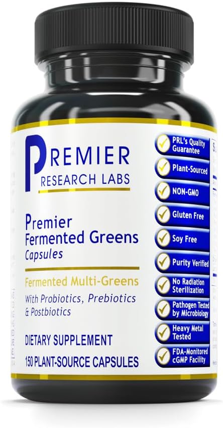 Organic Super Greens Probiotic Supplement - Fermented Greens with Chlorella, Spinach, & More - 150 Capsules
