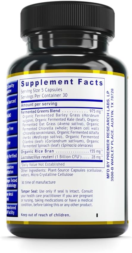 Organic Super Greens Probiotic Supplement - Fermented Greens with Chlorella, Spinach, & More - 150 Capsules