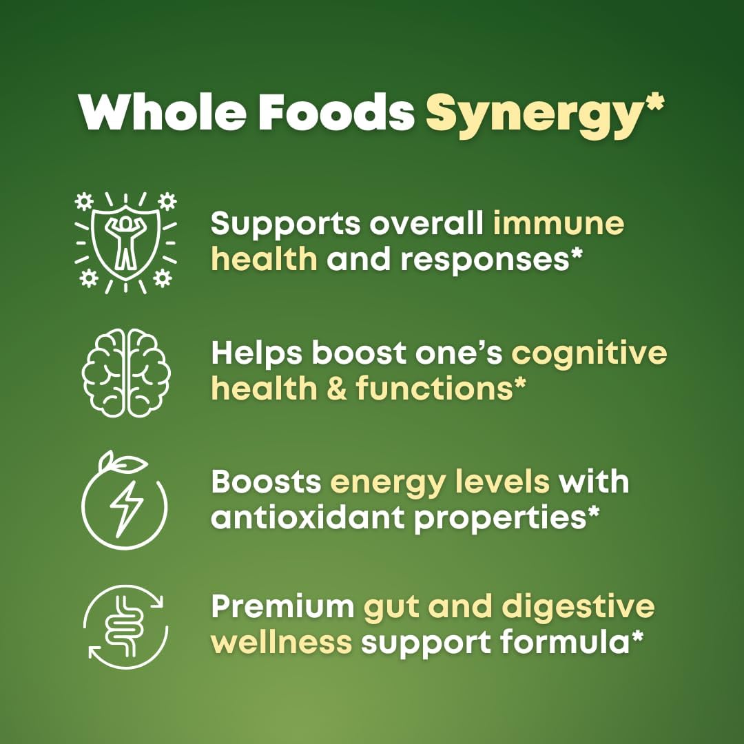 Organic Super Greens Superfood Capsules with Spirulina, Chlorella, Wheatgrass, and Kale Powder - Gut Health, Energy, and Immunity Support - 120 Vegan Capsules