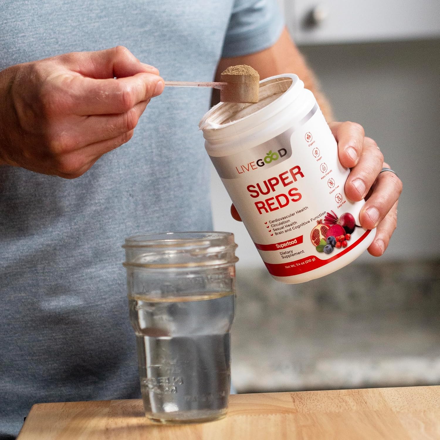 Organic Super Reds Powder with Alfalfa, Barley Grass, Beet Root, Pomegranate, Grape Seed - Vegan & Gluten Free - 7.2 oz.
