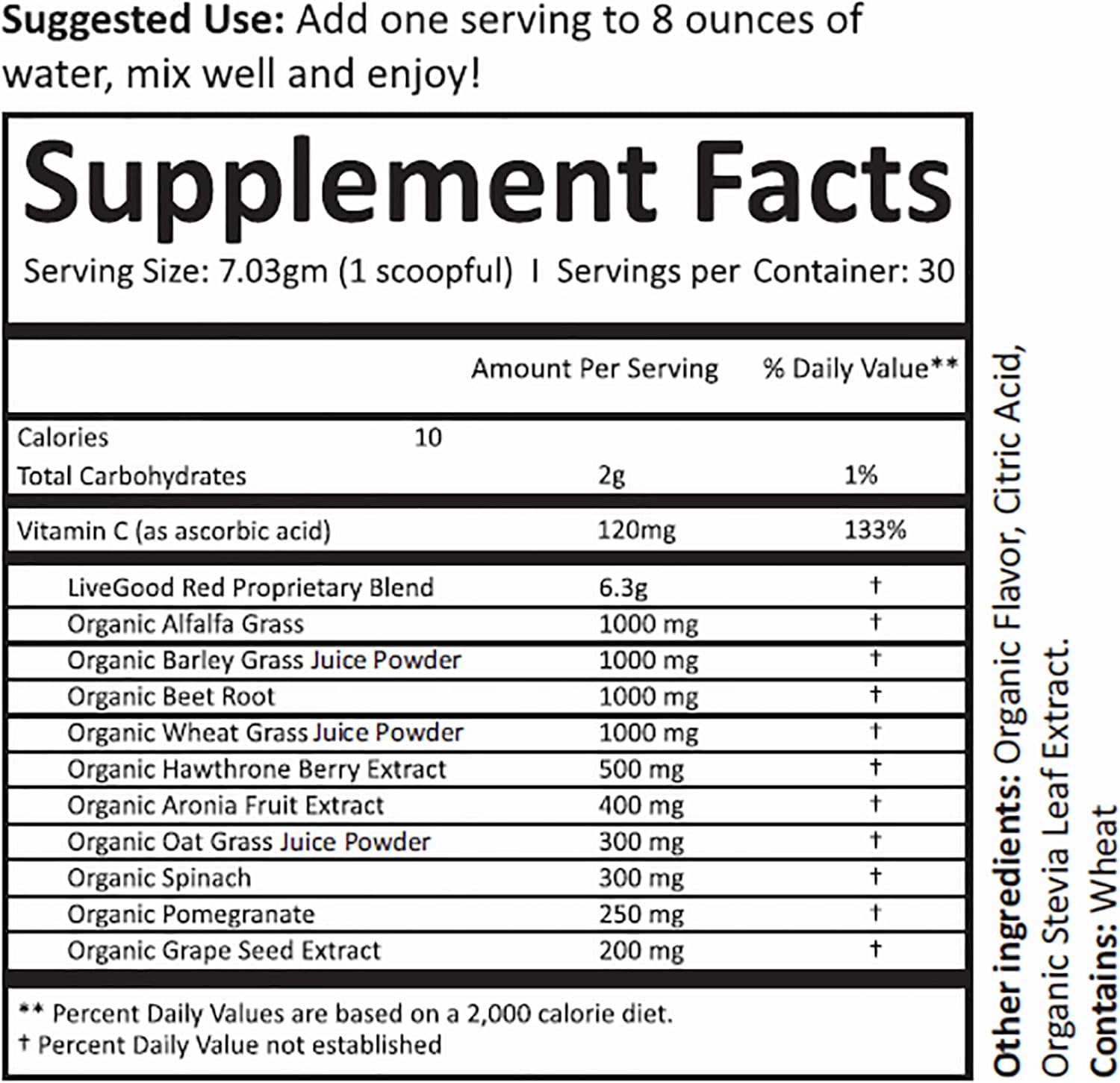 Organic Super Reds Powder with Alfalfa, Barley Grass, Beet Root, Pomegranate, Grape Seed - Vegan & Gluten Free - 7.2 oz.