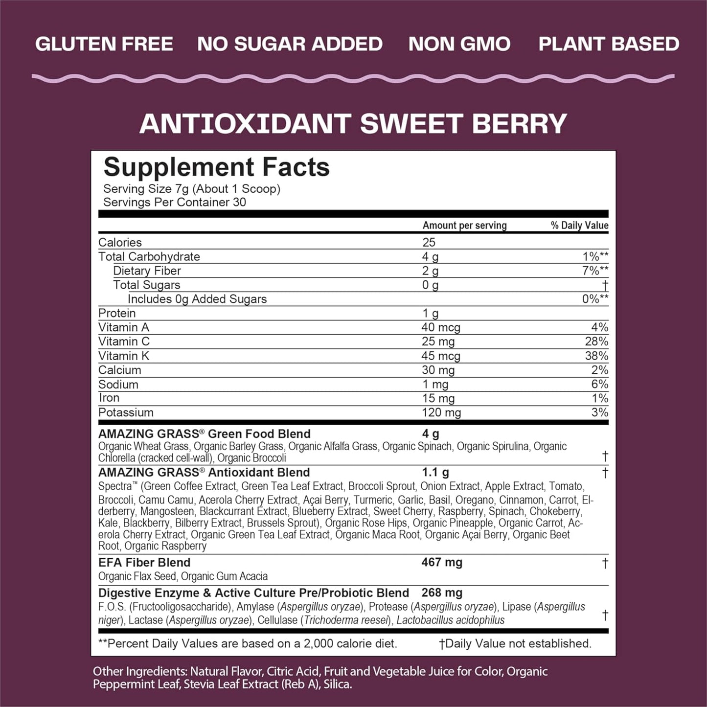 Organic Superfood Antioxidant Greens Powder with Spirulina, Beet Root, Elderberry, Probiotics - Sweet Berry Flavor, 30 Servings