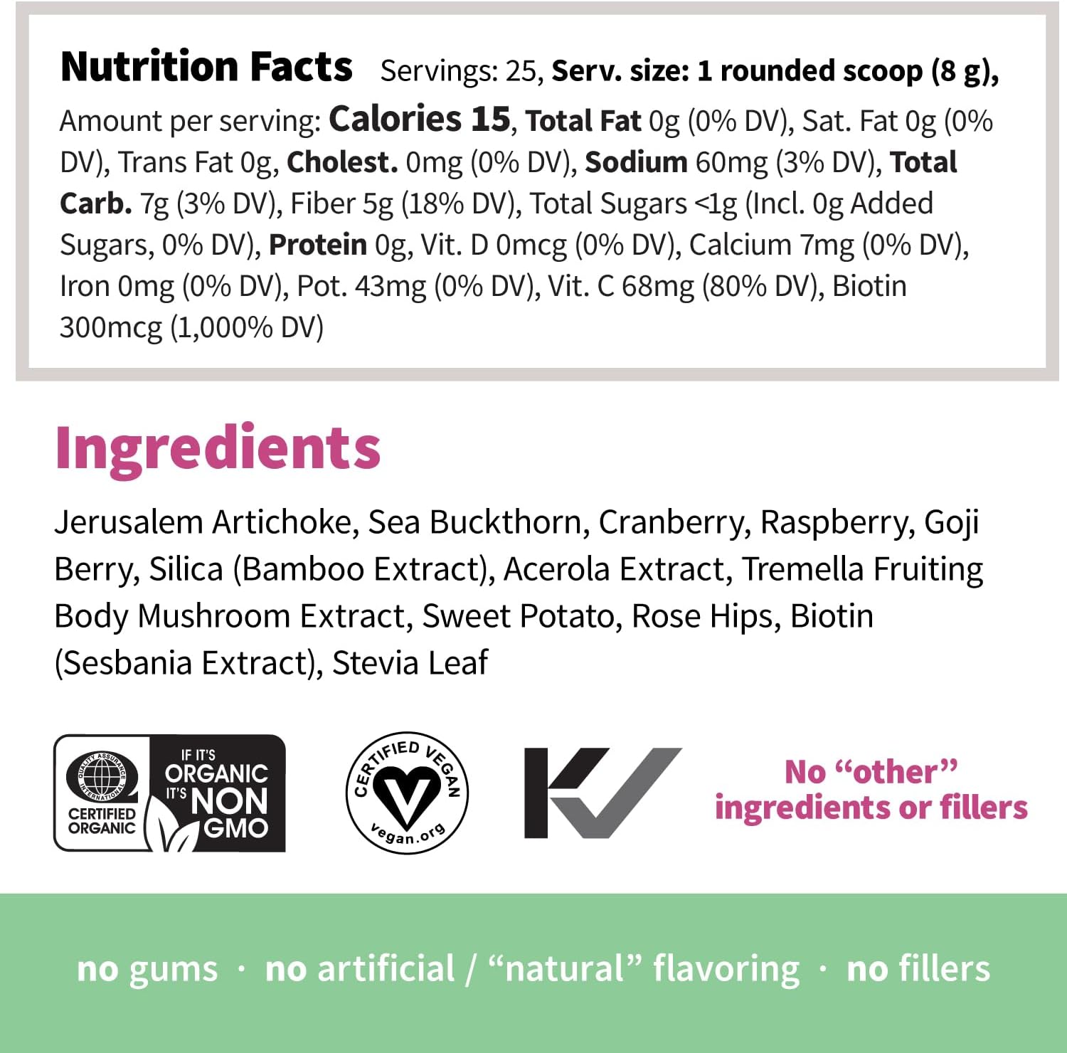 Organic Superfood Beauty Powder Drink Mix with Adaptogens for Hair, Skin & Nails Support - Vegan Collagen Boost, Biotin, Silica, Vitamin C - Super Berry Flavor - 25 Servings