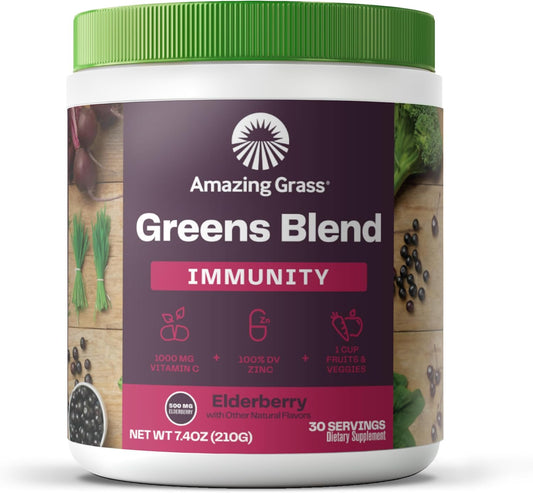 Organic Superfood Greens Powder with Immune Support for Digestive Health - 30 Servings