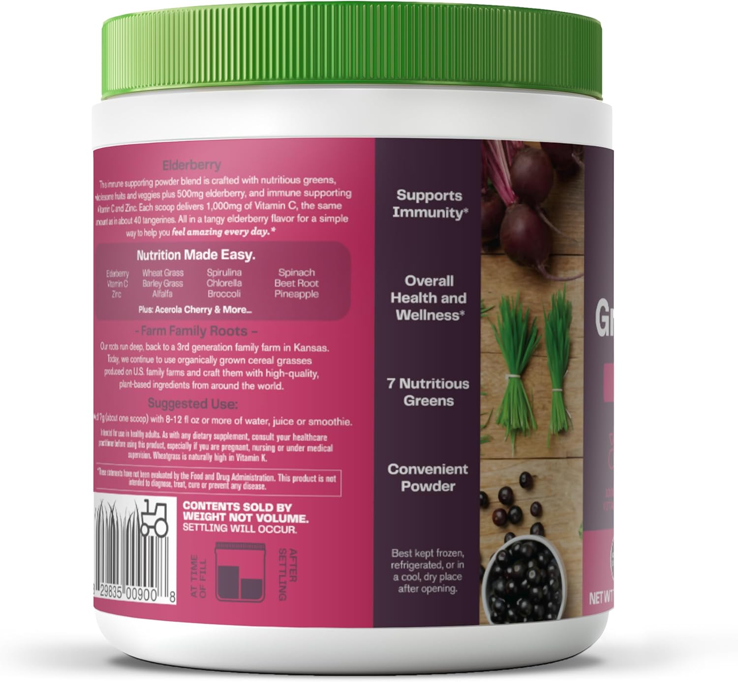 Organic Superfood Greens Powder with Immune Support for Digestive Health - 30 Servings