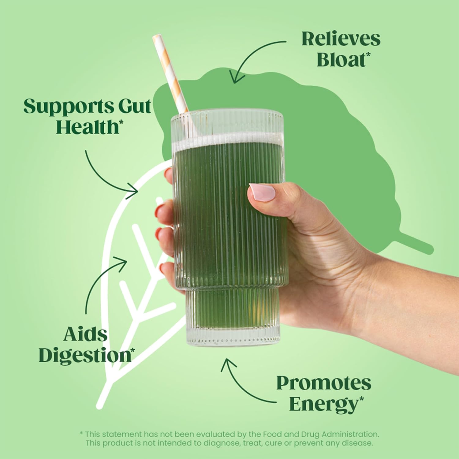 Organic Superfood Greens Powder with Probiotics, Prebiotics, and Digestive Enzymes for Gut Health and Bloating Relief + Milk Frother