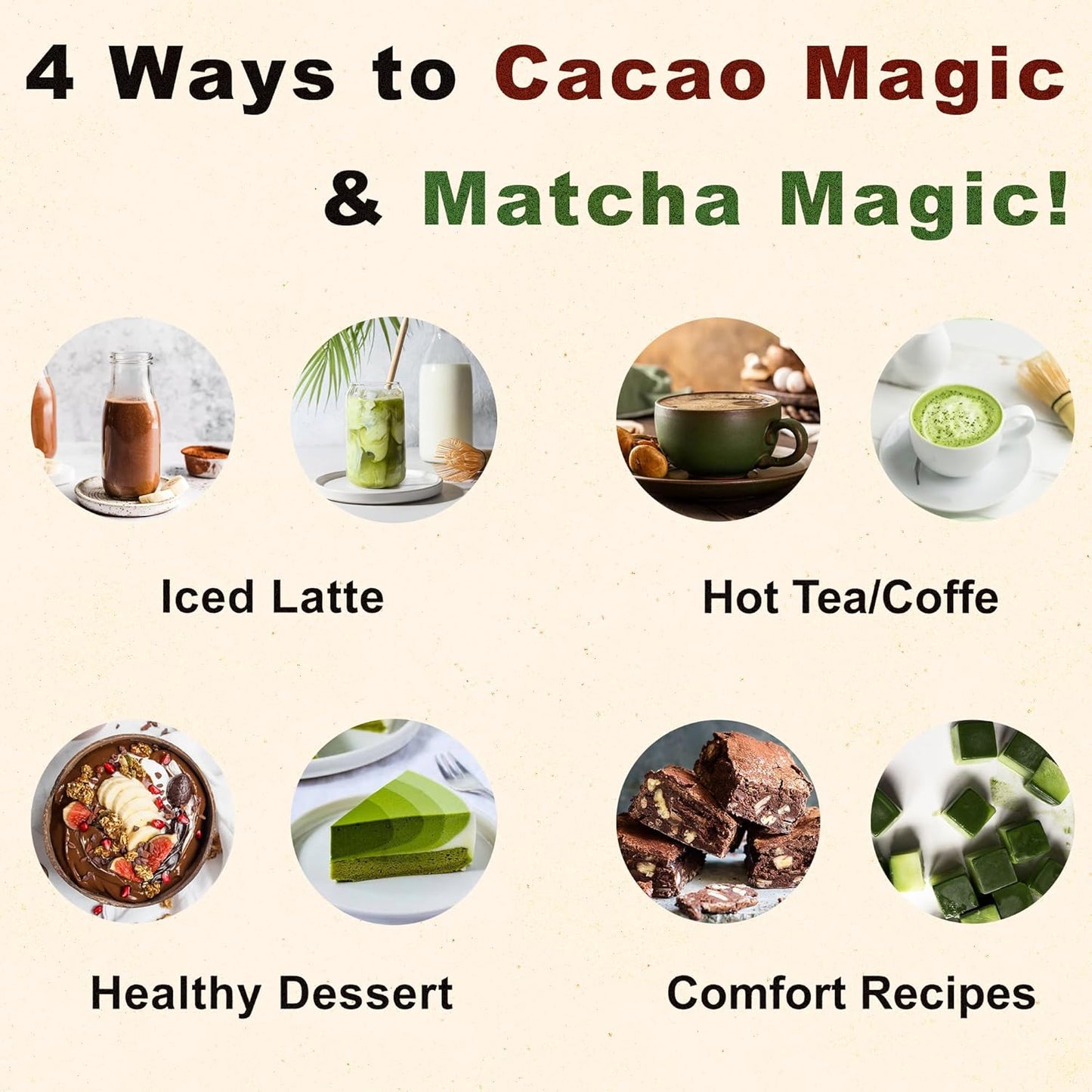 Organic Superfood Mushroom Powder Blend for Focus & Energy - Cacao & Matcha Magic (50 Servings)