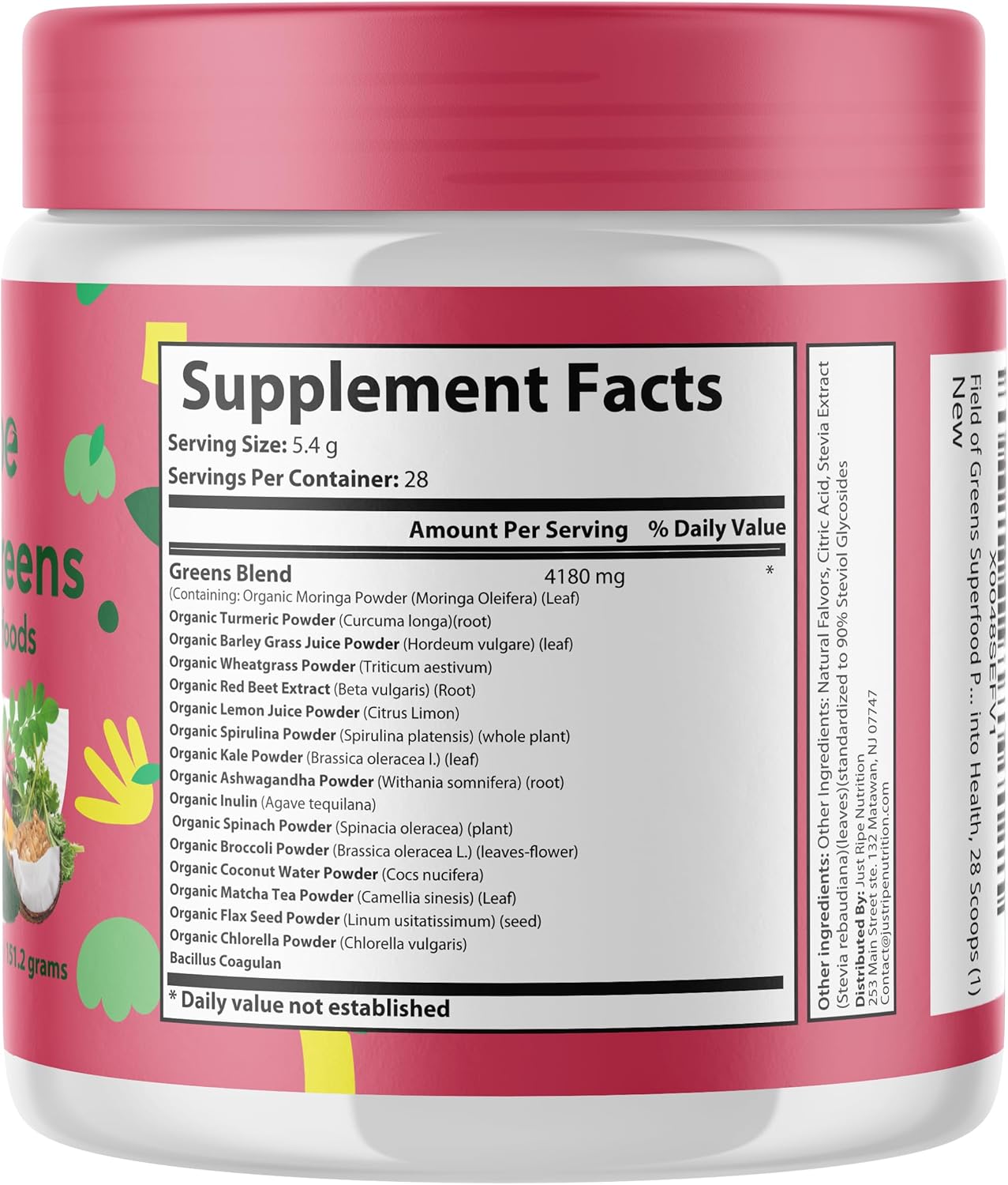 Organic Superfood Powder with Probiotics for Gut Health & Immunity, Plant-Based Mix with Spirulina, Chlorella, Beet Root Powder - Mixed Berry Flavor, 28 Servings