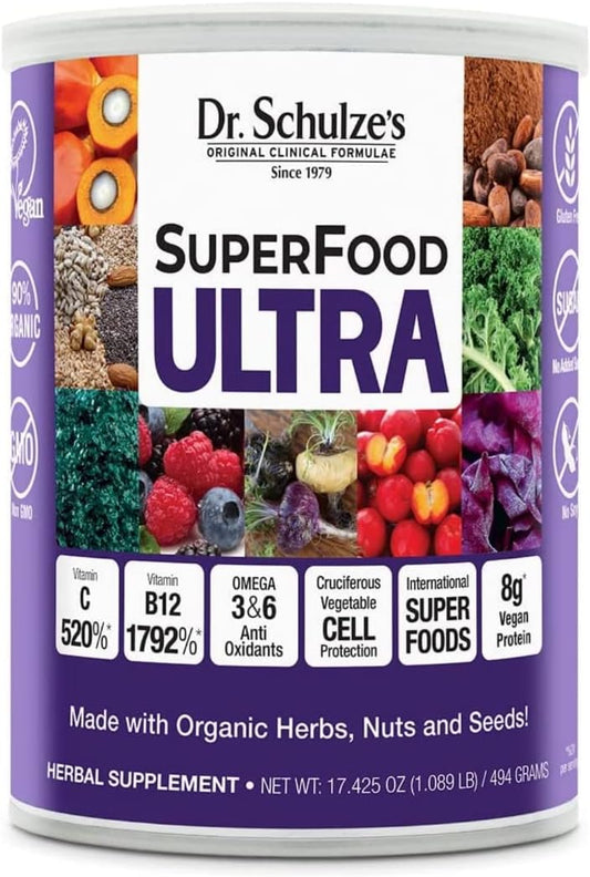 Organic SuperFood Ultra Powder with Vitamin B Complex and 520% Vitamin C | Boost Energy & Fitness | Vegan, Non-GMO, Gluten-Free | 17.4 Oz
