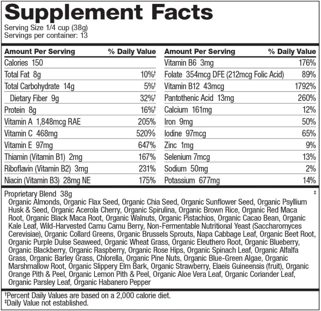 Organic SuperFood Ultra Powder with Vitamin B Complex and 520% Vitamin C | Boost Energy & Fitness | Vegan, Non-GMO, Gluten-Free | 17.4 Oz