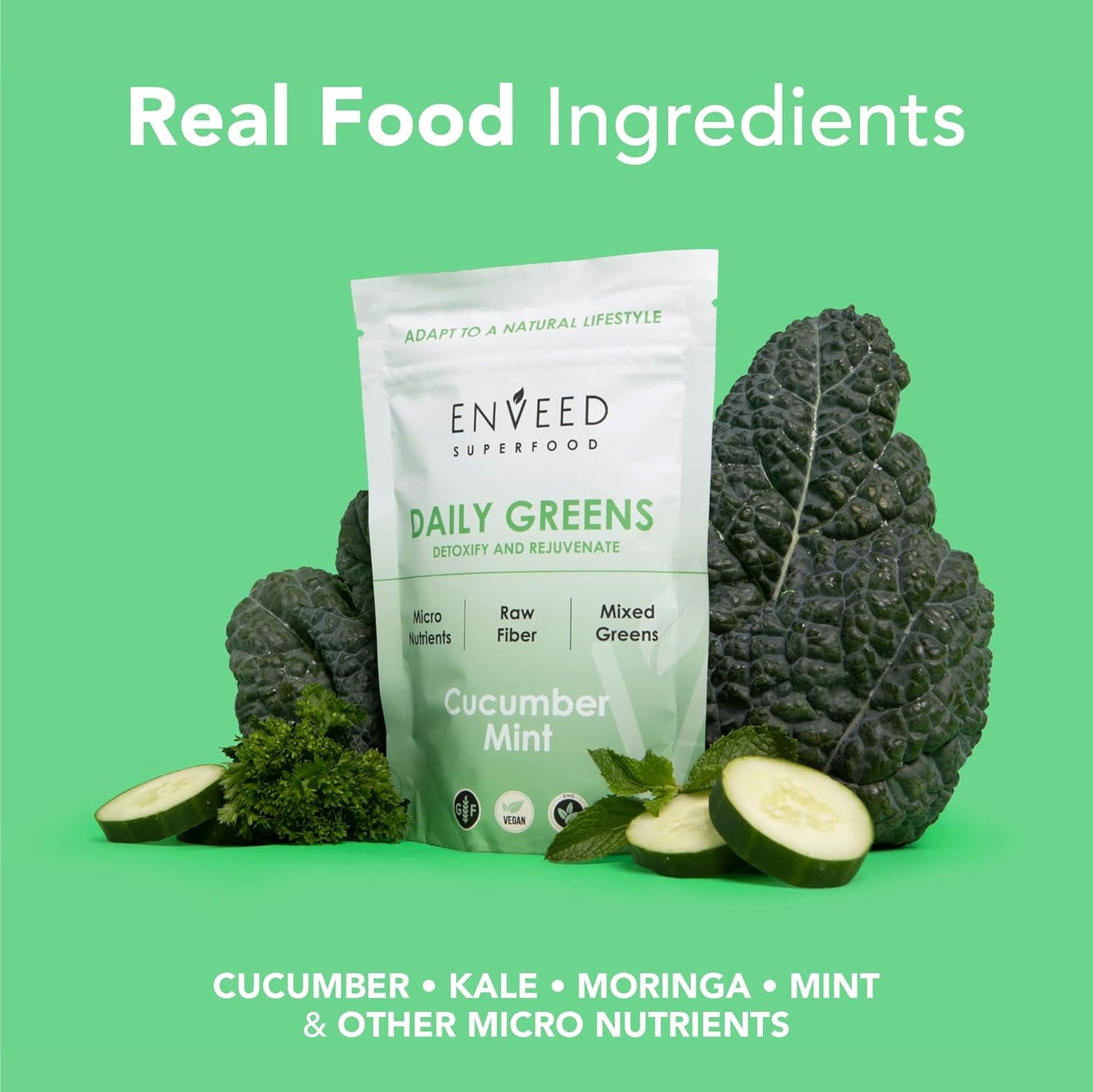 Organic Superfood Wild Greens Powder with Spirulina, Chlorella, Ashwagandha, Maca Root & Reishi Mushroom - Adaptogen Boost - 20 Servings